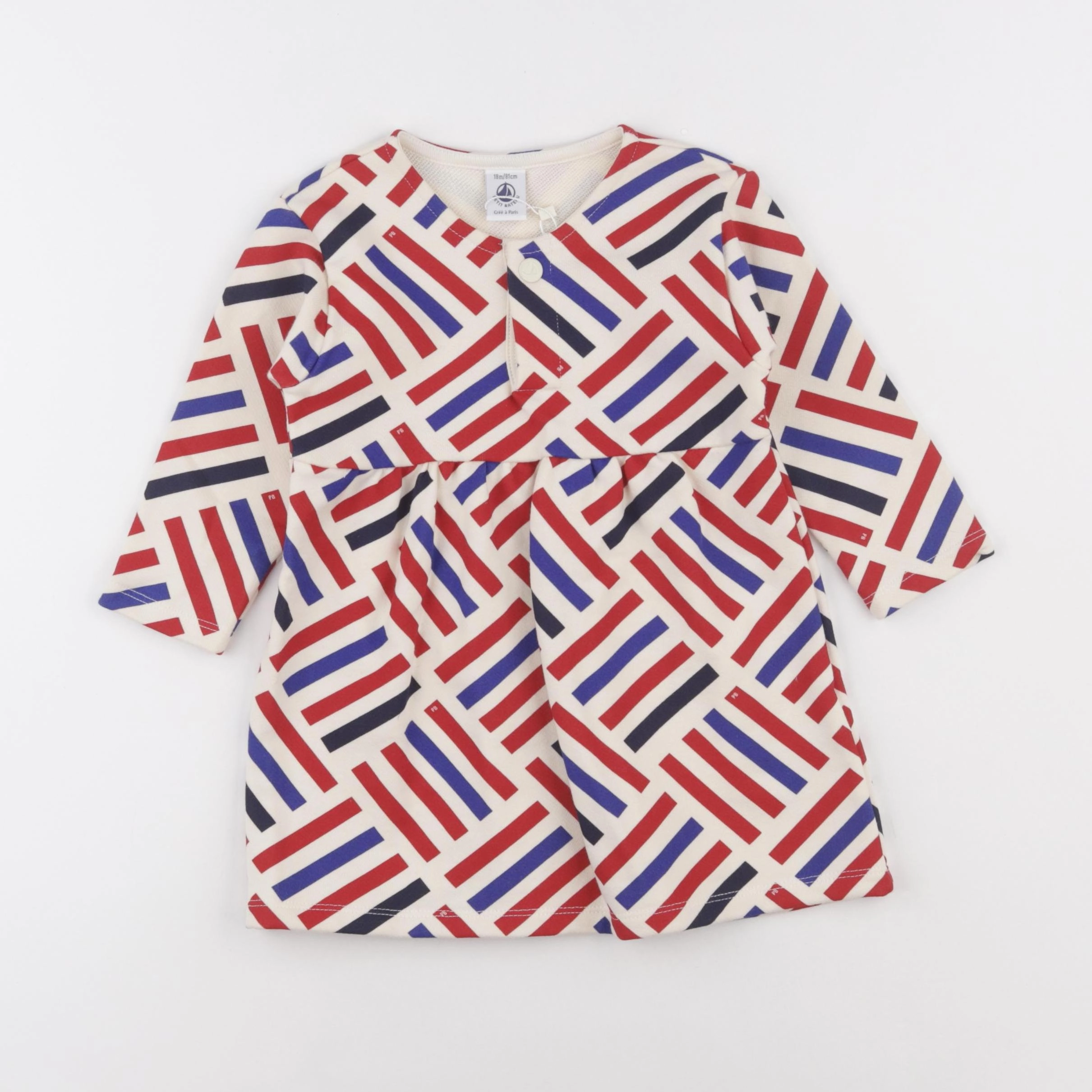 Petit Bateau - robe beige, bleu, rouge - 18 mois