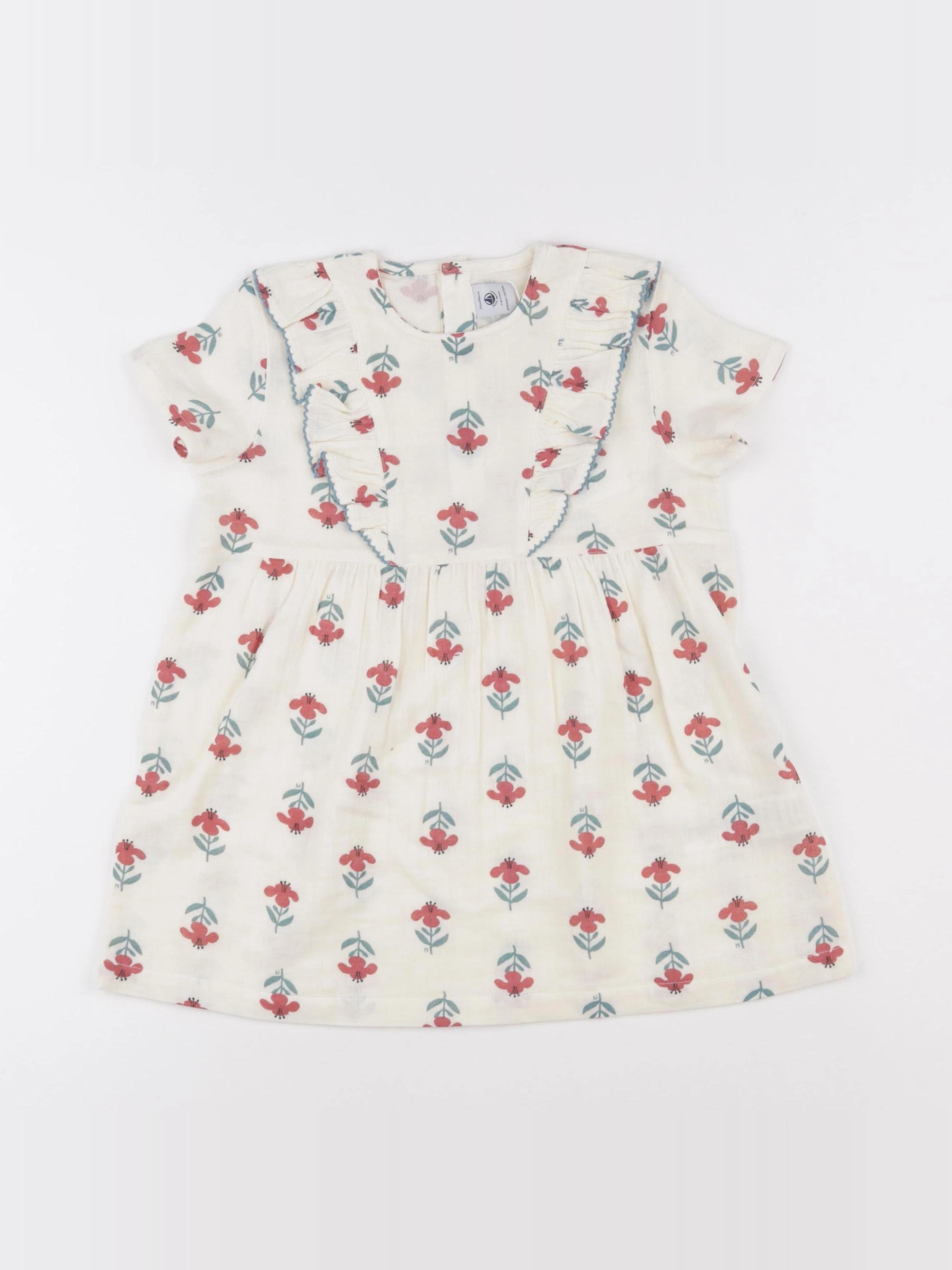 Petit Bateau - robe beige, rouge - 24 mois