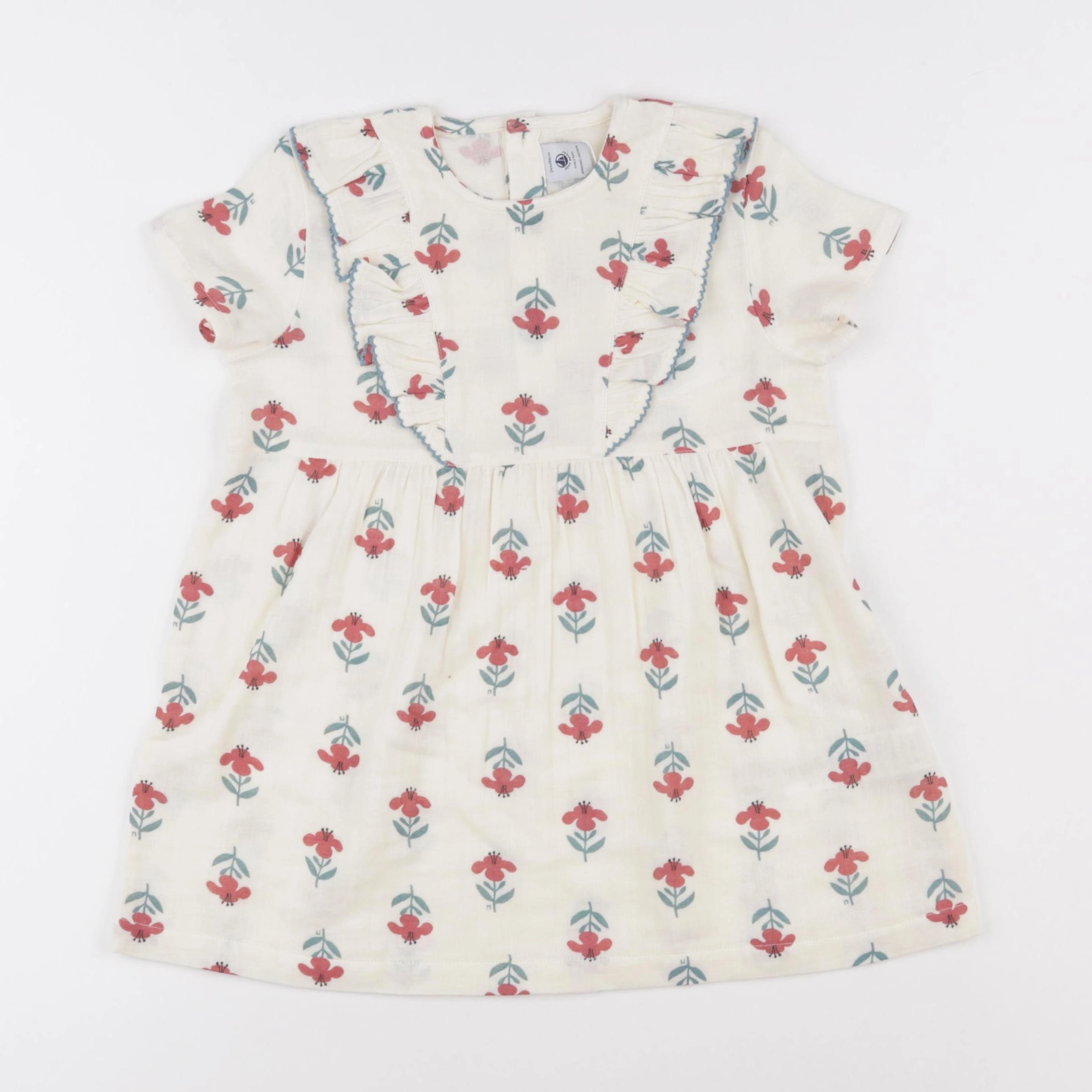 Petit Bateau - robe beige, rouge - 24 mois