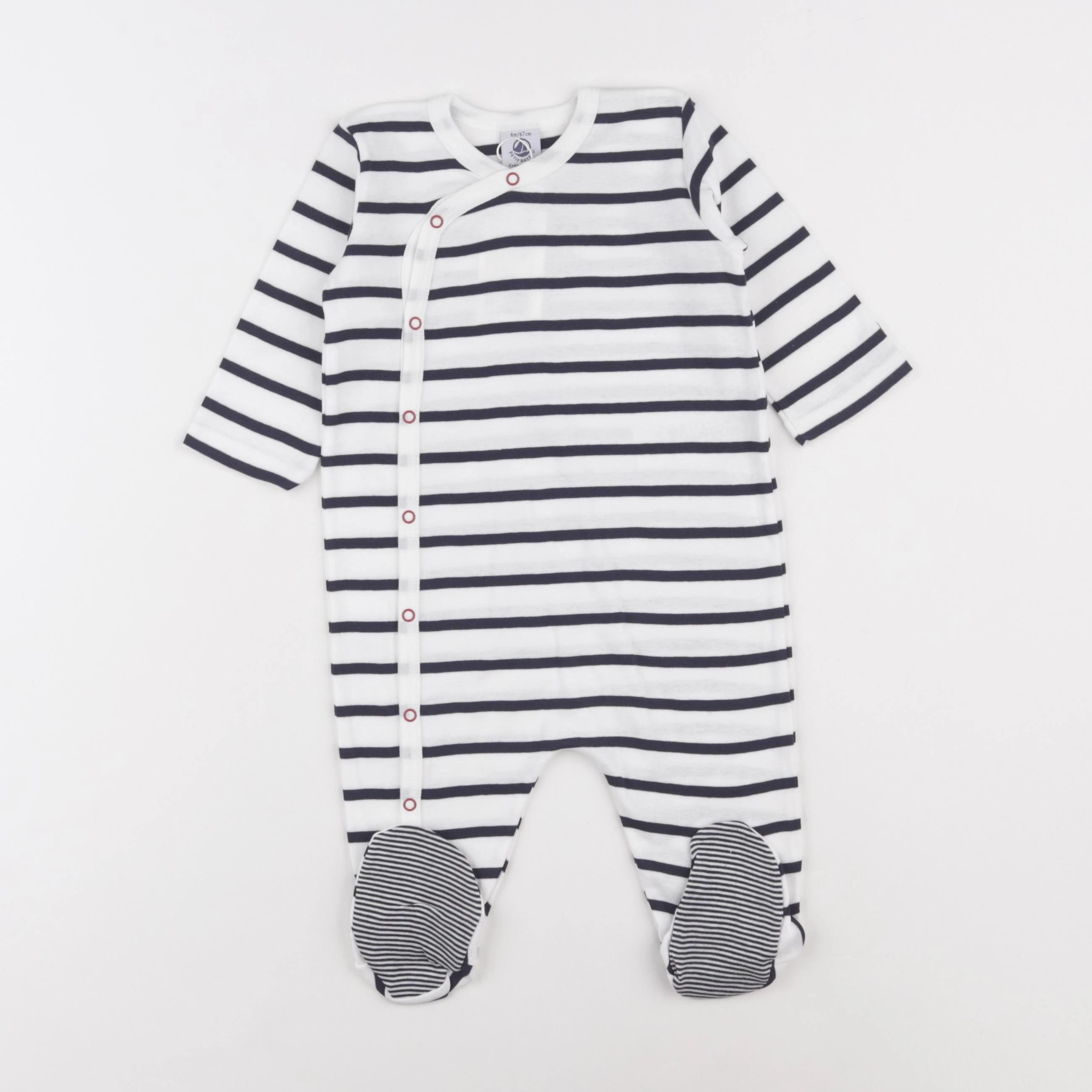 Petit Bateau - pyjama coton blanc, bleu - 6 mois