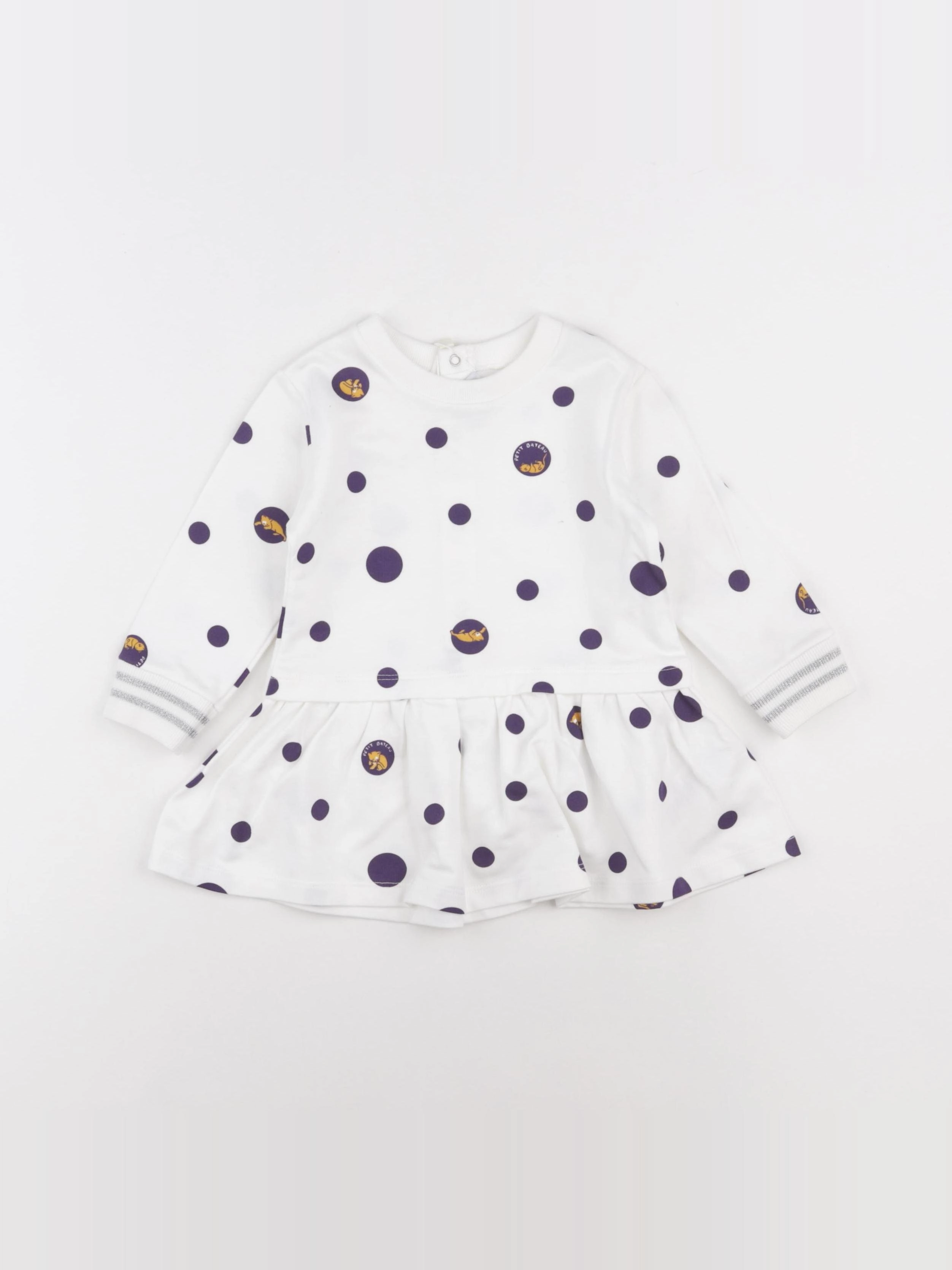 Petit Bateau - robe blanc, violet - 12 mois