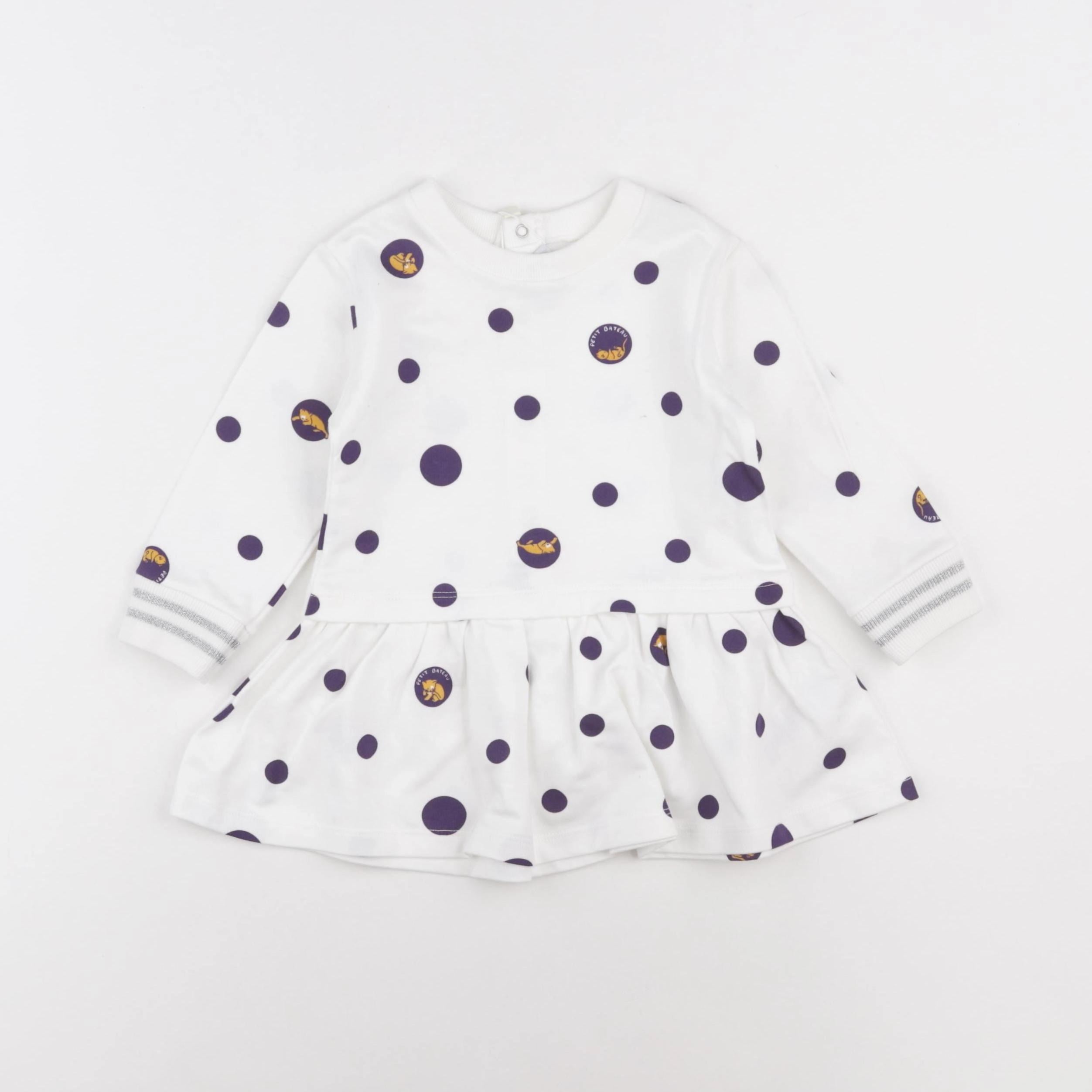 Petit Bateau - robe blanc, violet - 12 mois