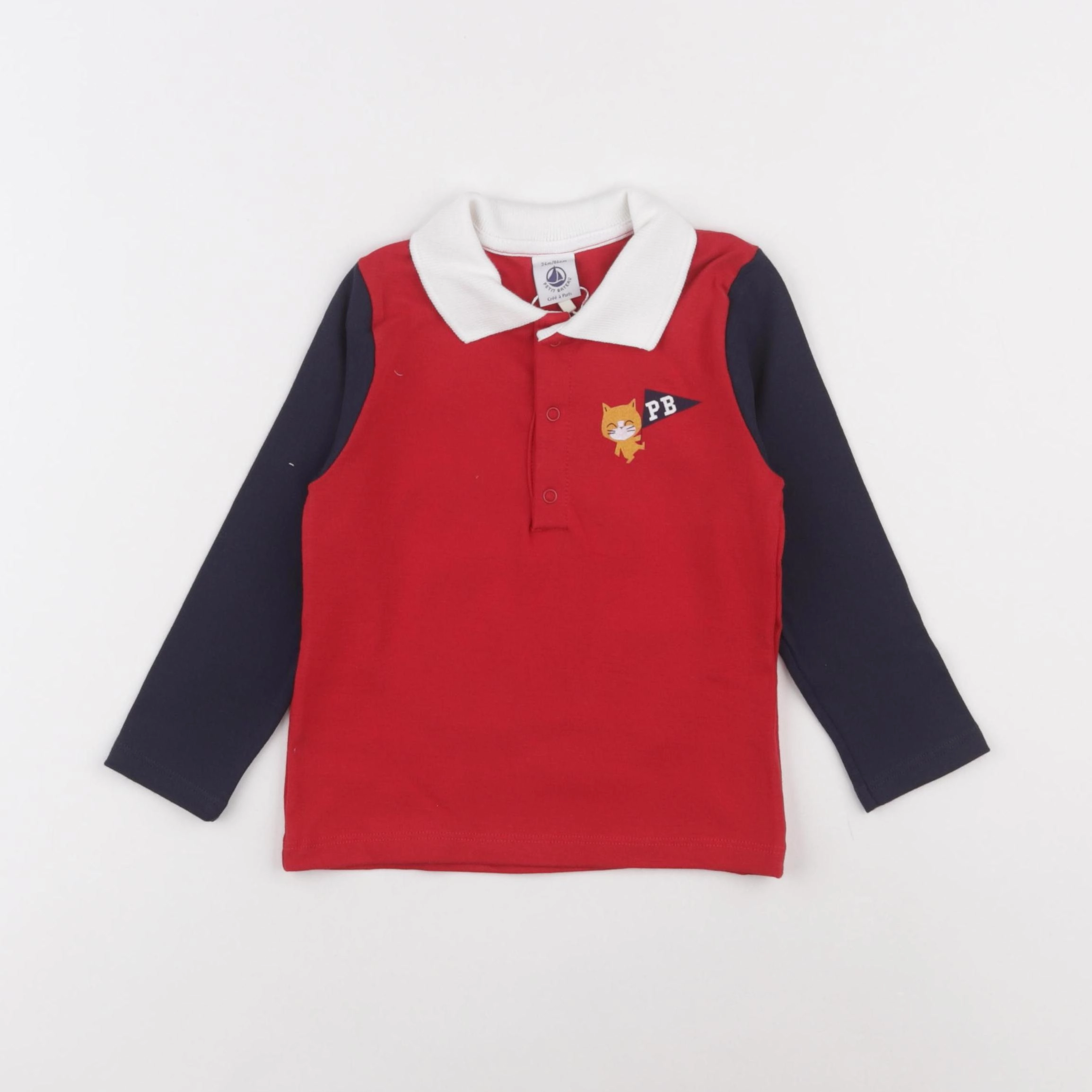 Petit Bateau - polo rouge, bleu - 24 mois