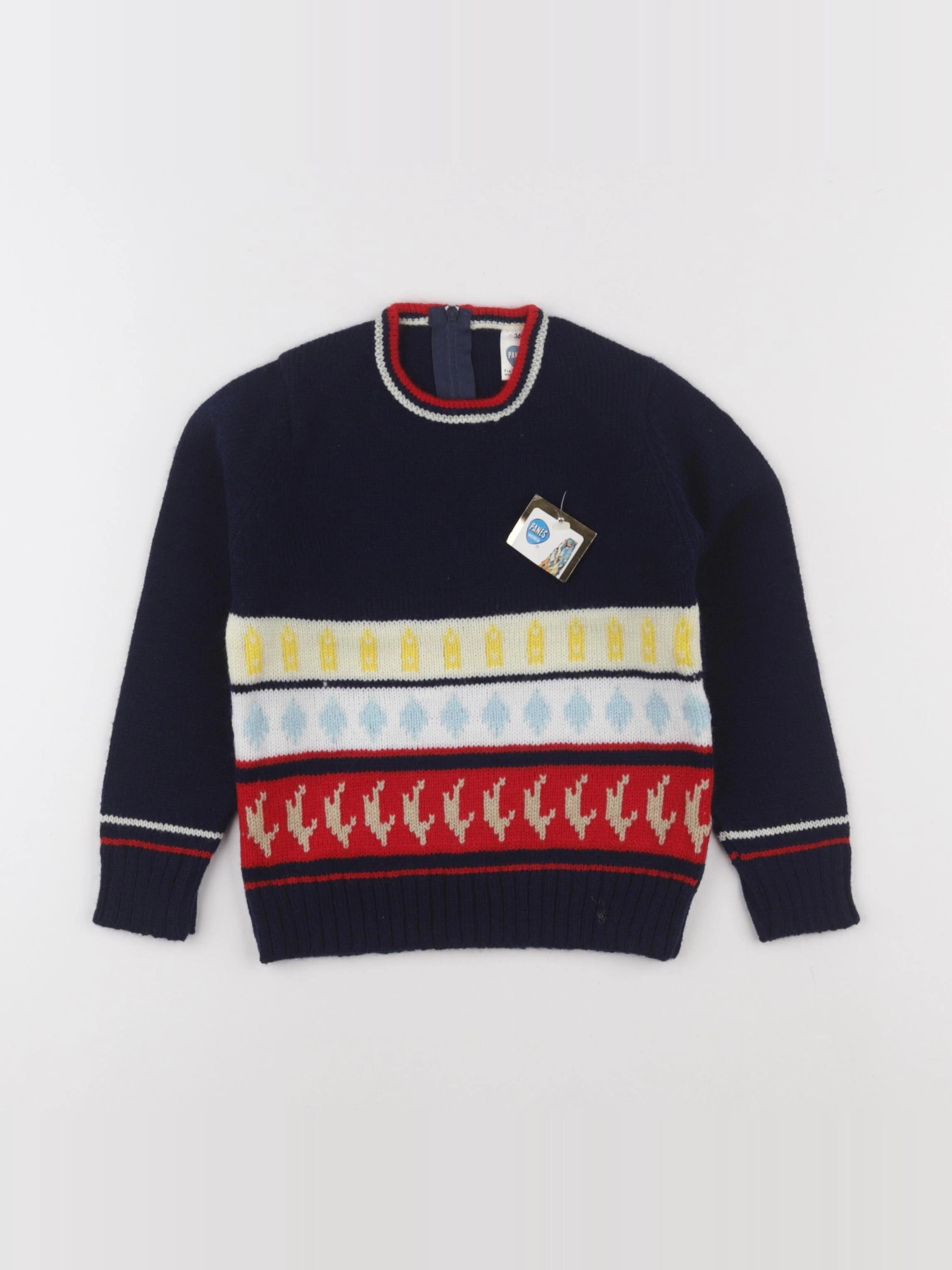 Vintage - pull bleu, rouge - 4 ans