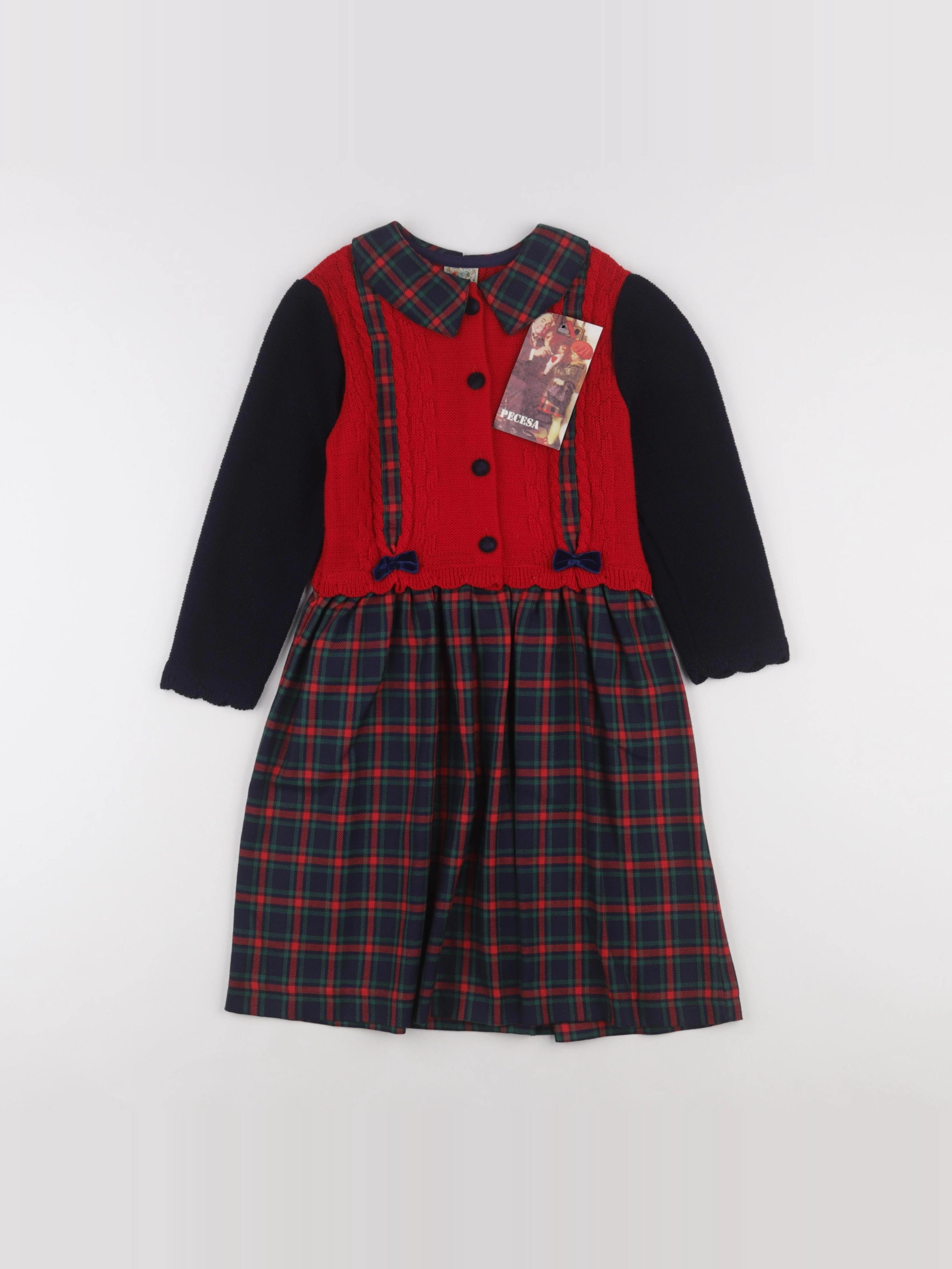 Vintage - robe bleu, rouge - 5 ans