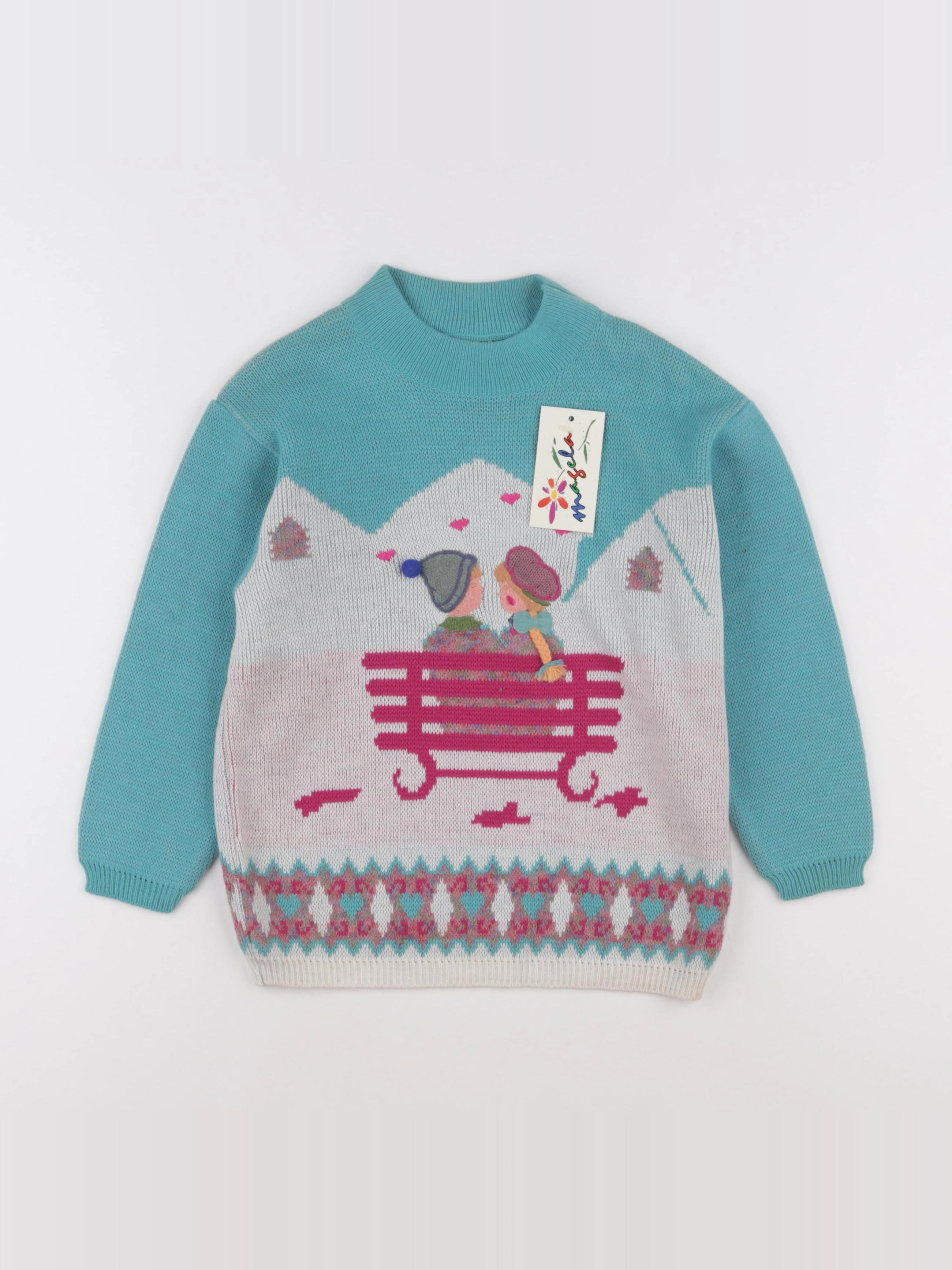 Vintage - pull vert, blanc - 4 ans