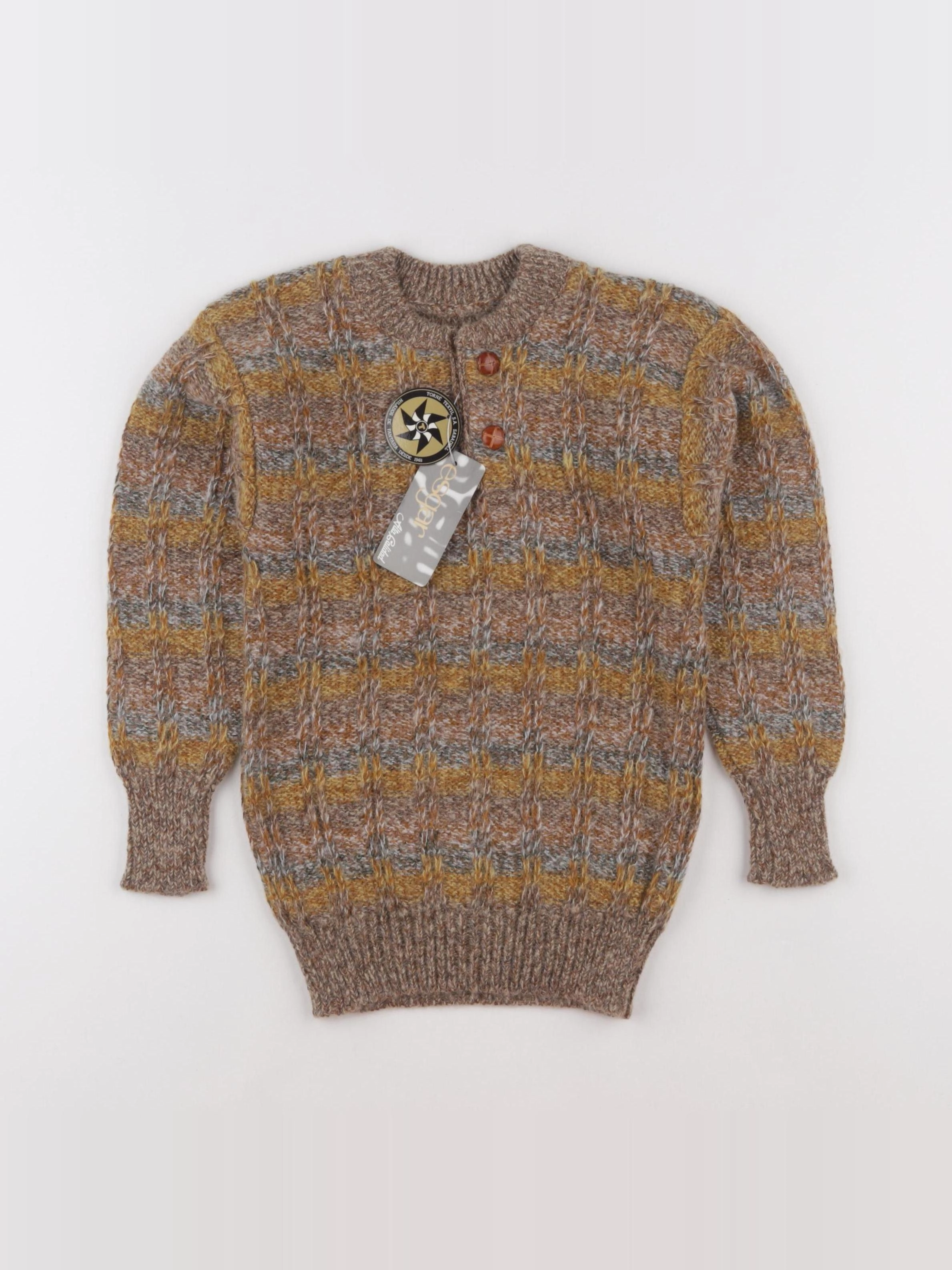 Vintage - pull marron, jaune - 8 ans