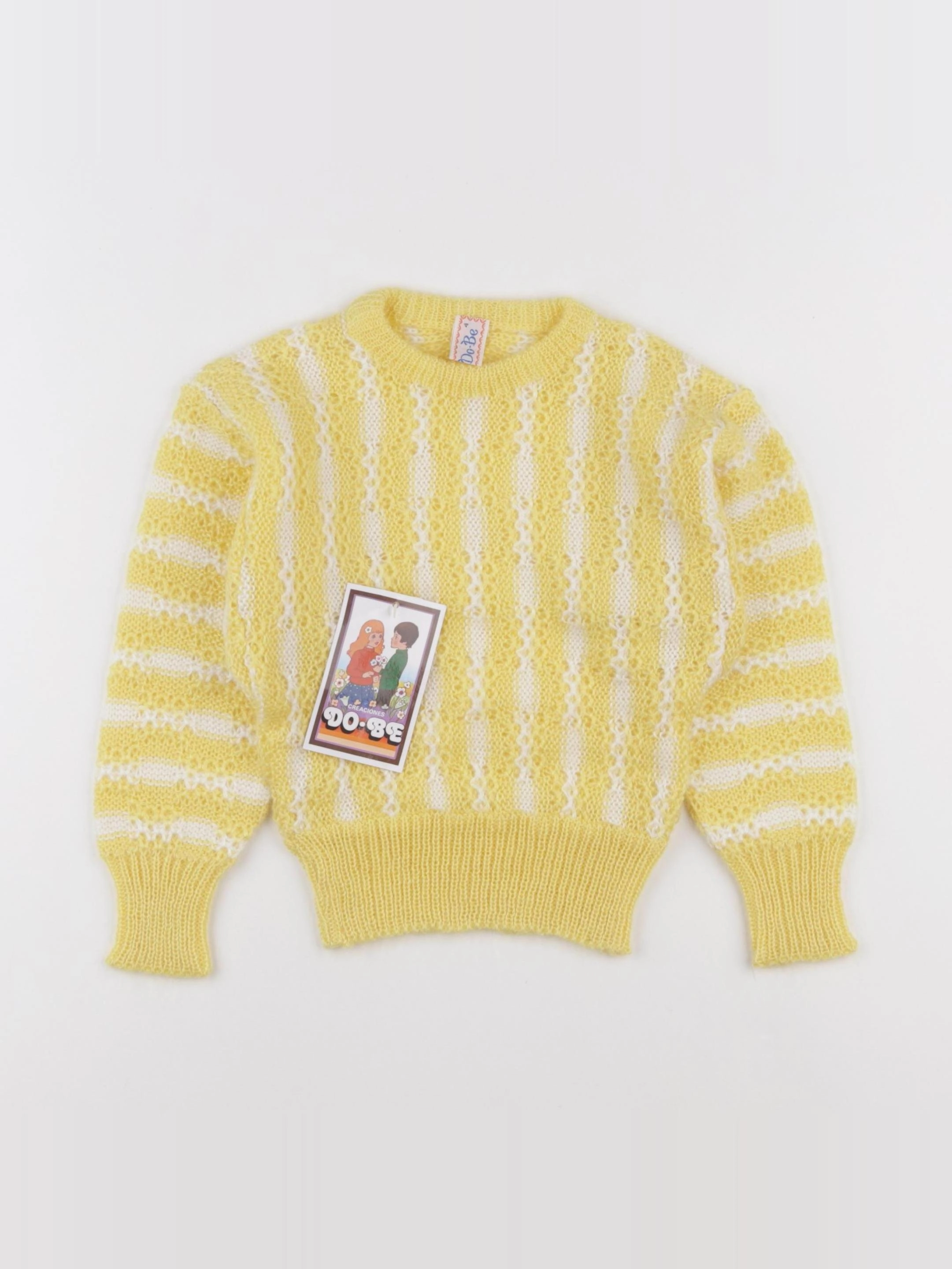 Vintage - pull jaune, blanc - 4 ans