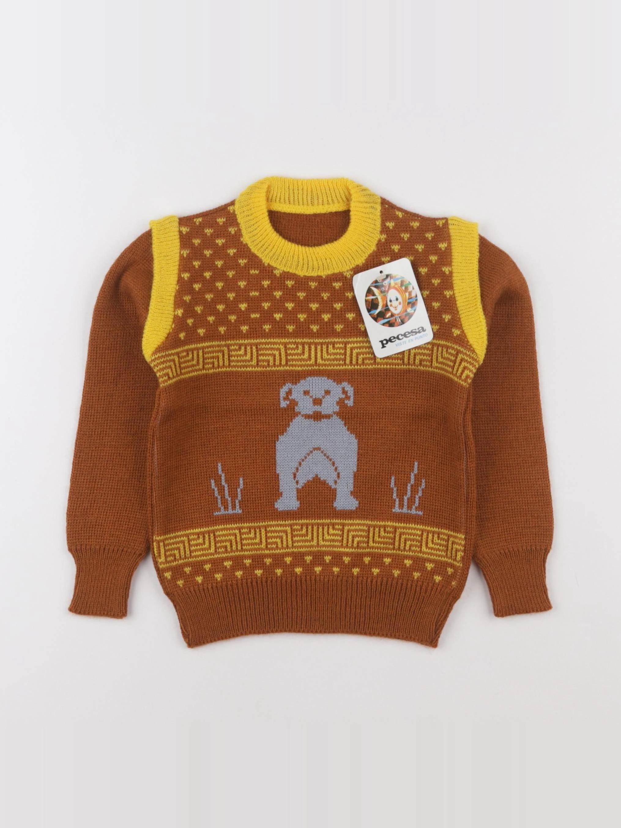 Vintage - pull jaune, marron - 2 ans
