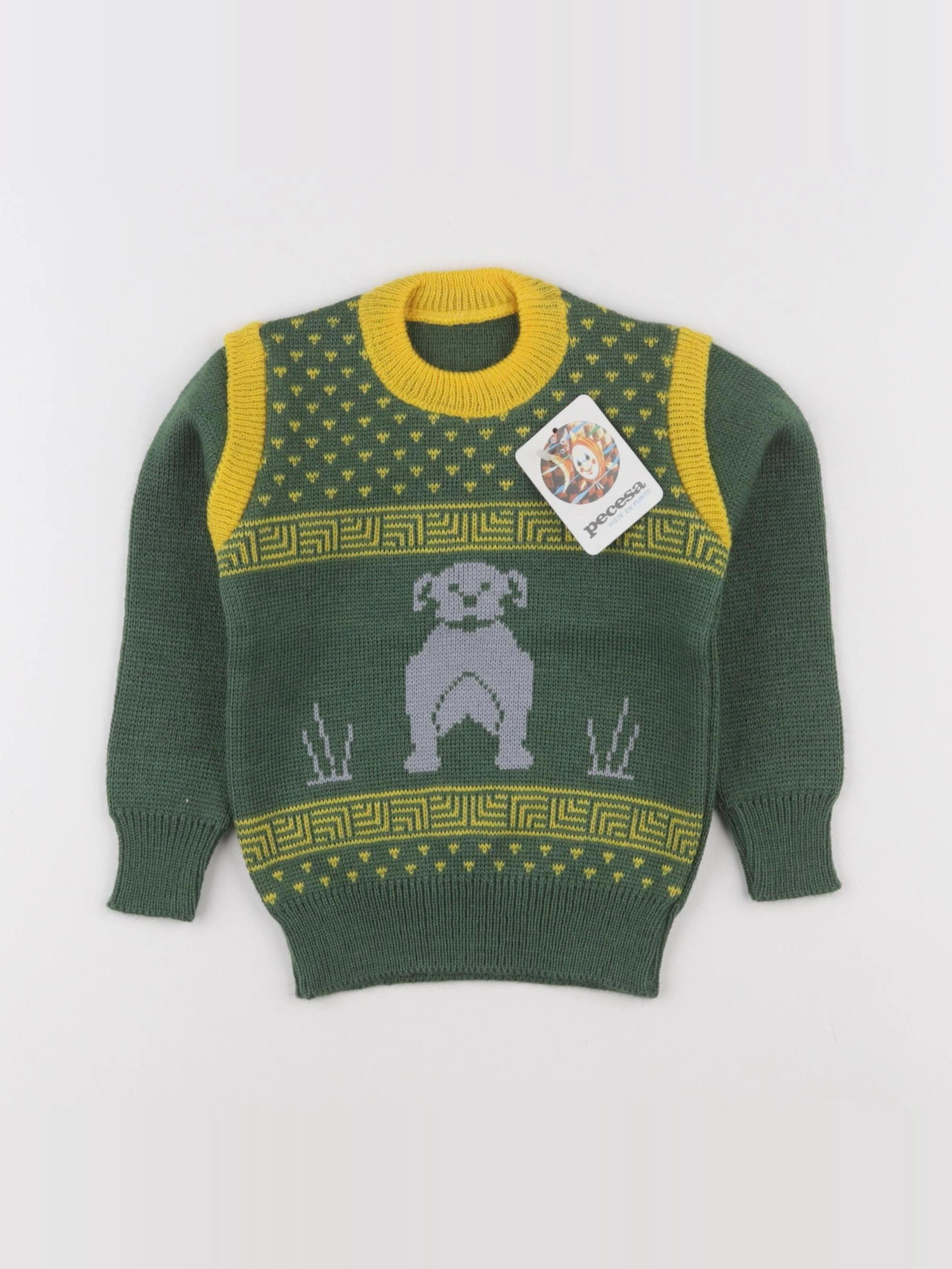 Vintage - pull jaune, vert - 2 ans