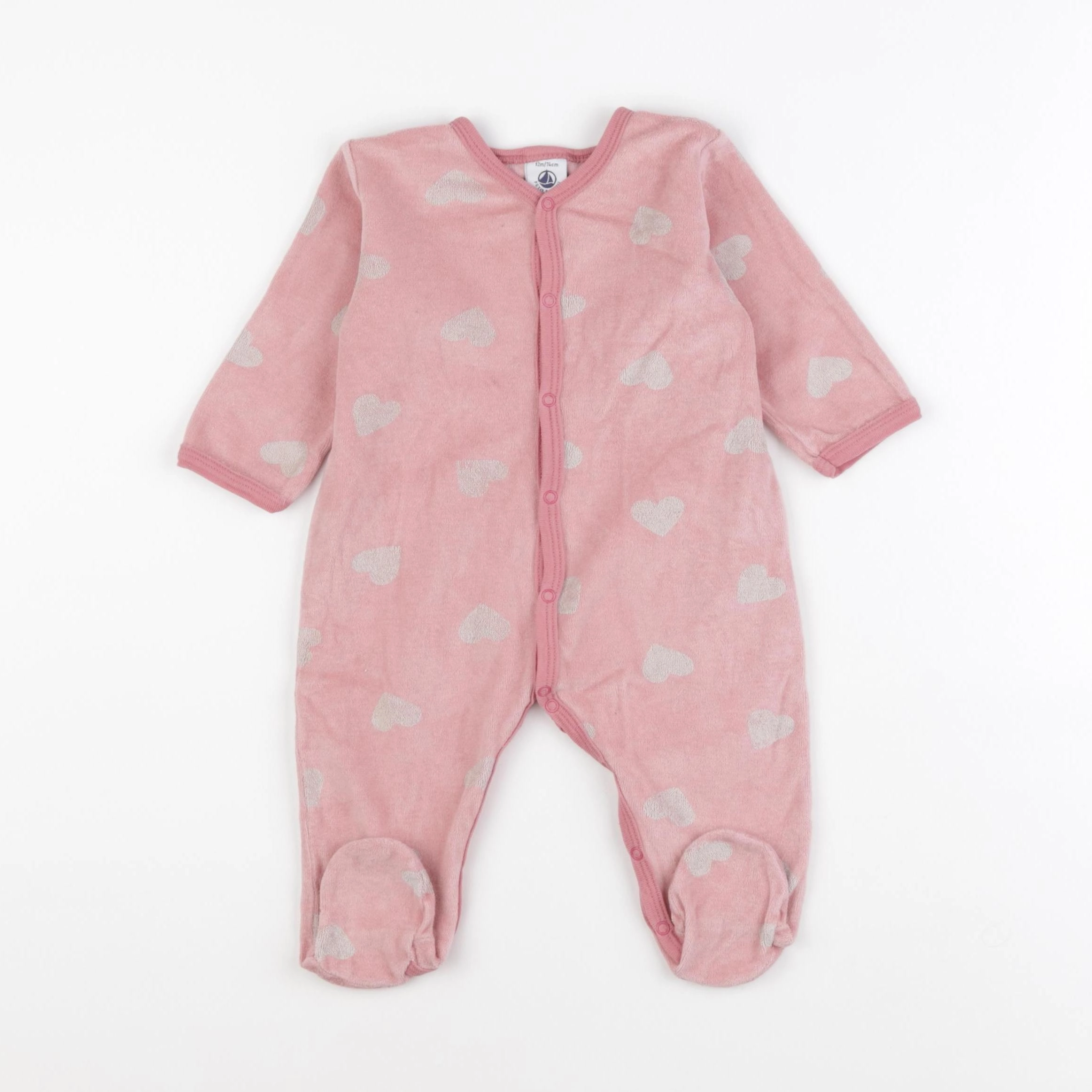 Petit Bateau - pyjama velours rose - 12 mois