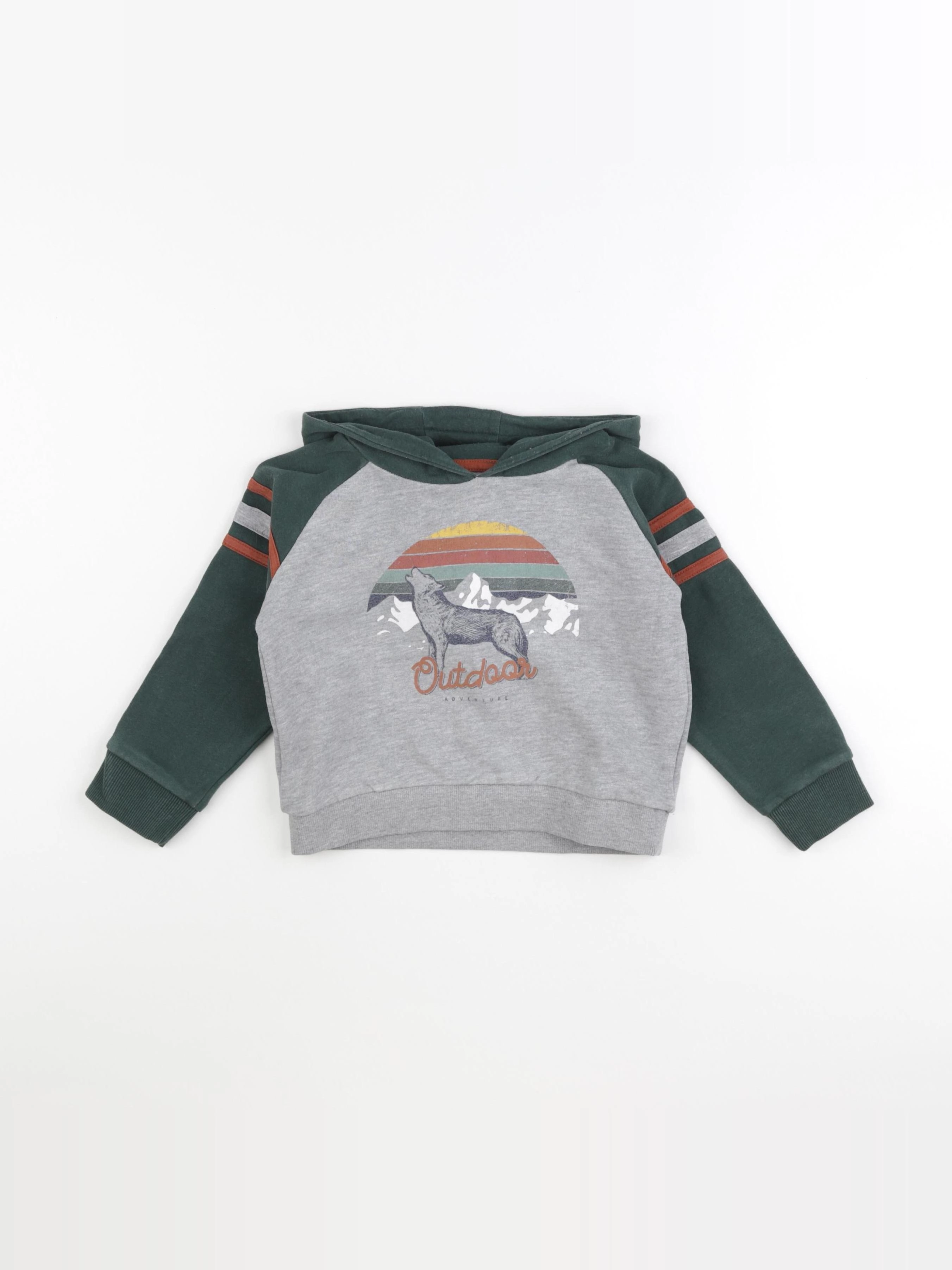 Vertbaudet - sweat gris, vert - 4 ans