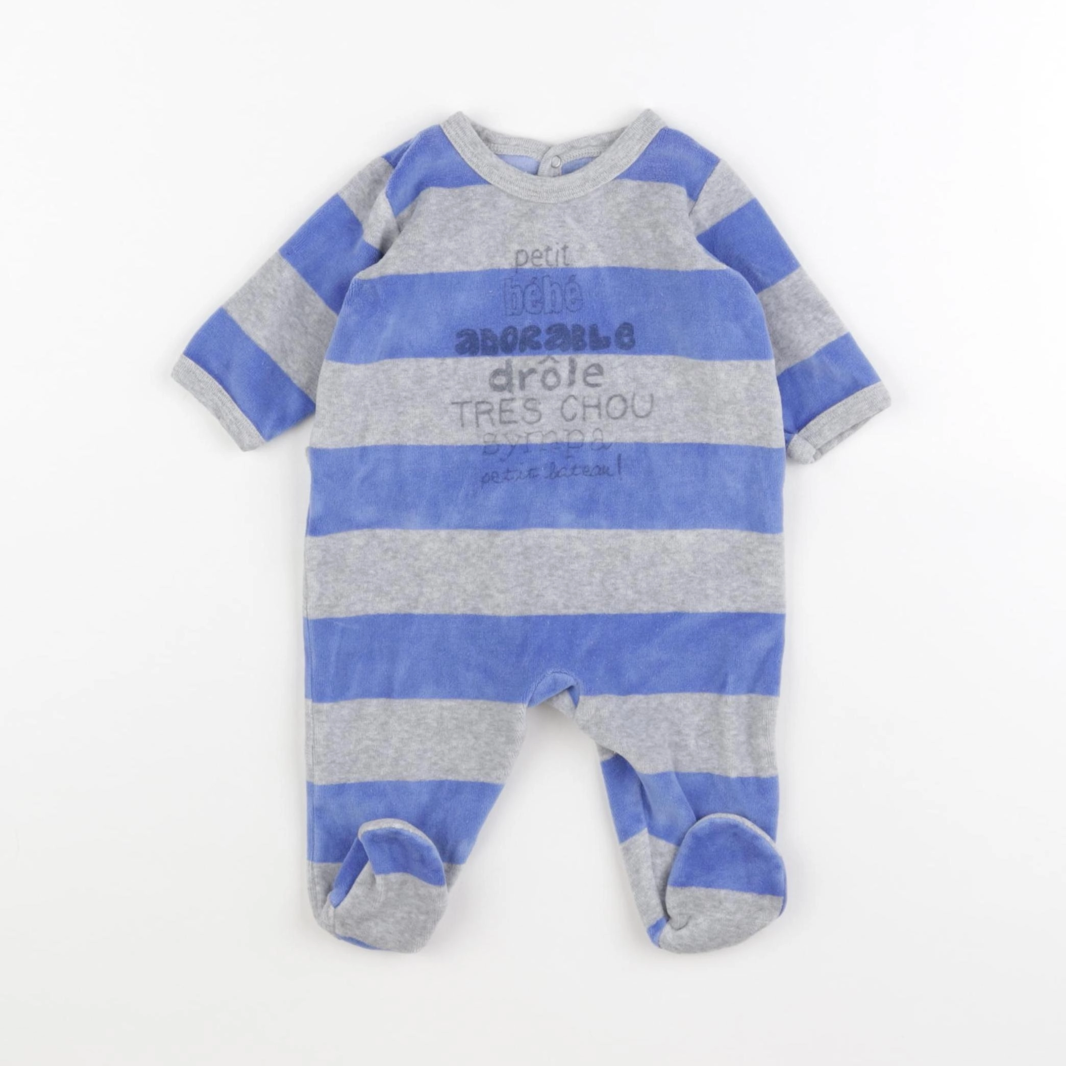 Petit Bateau - pyjama velours bleu, gris - 3 mois