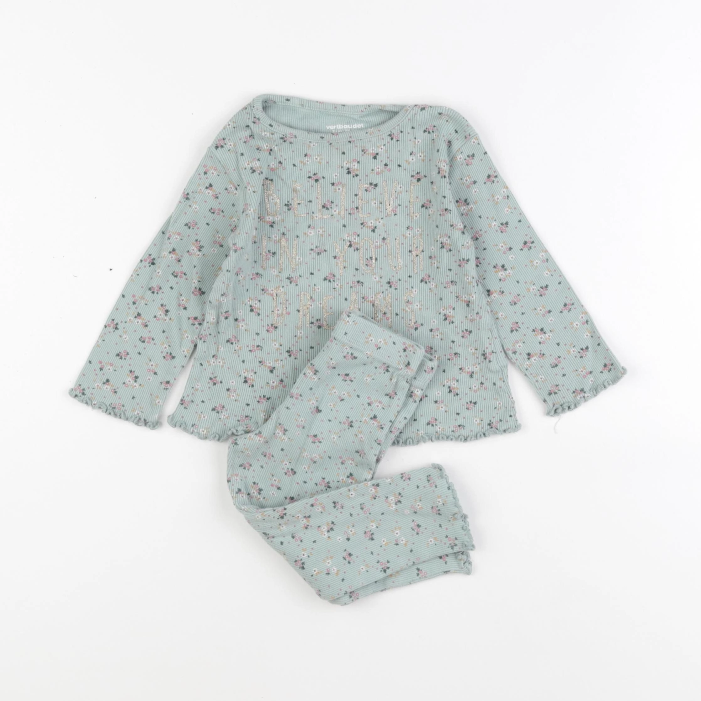 Vertbaudet - pyjama coton vert - 2 ans