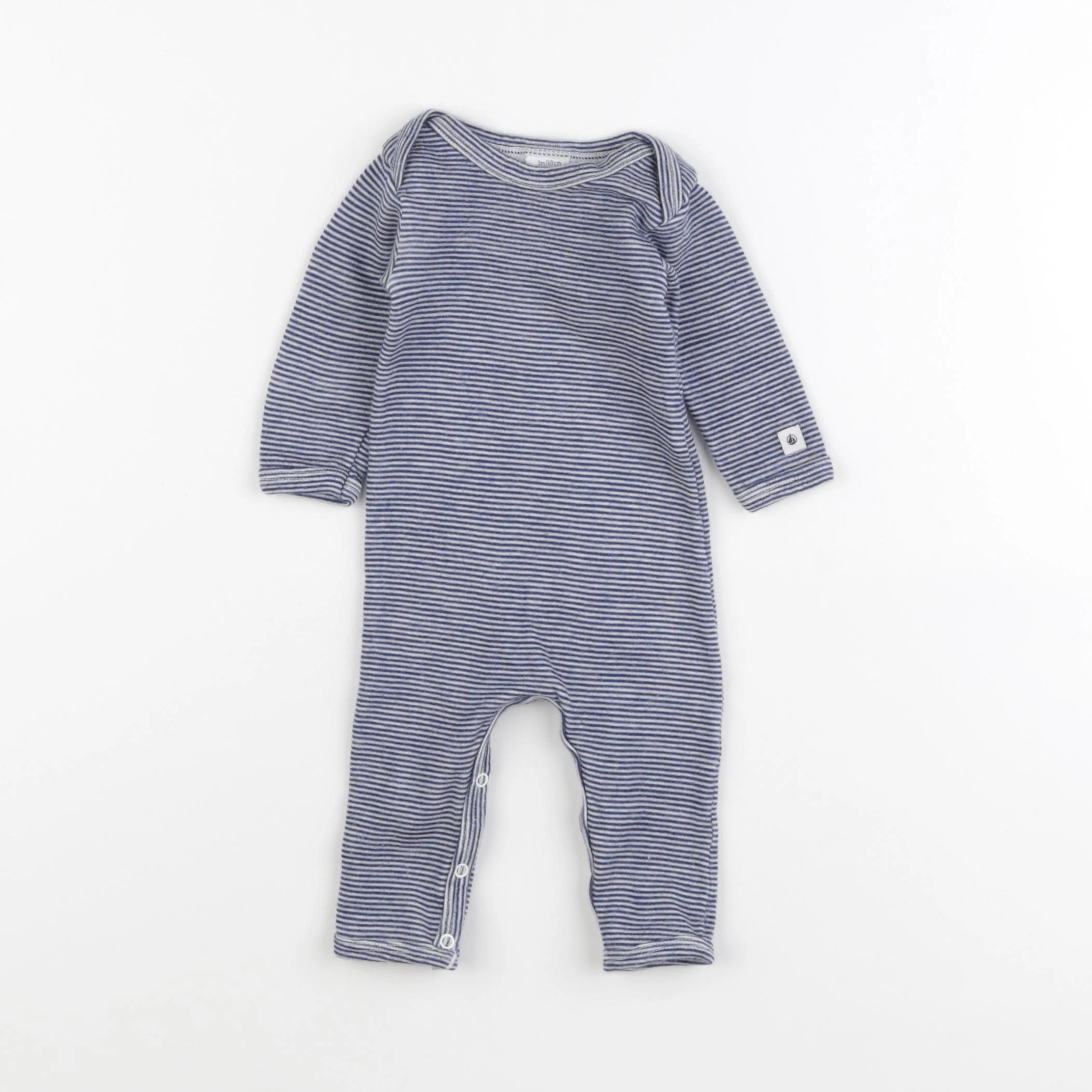 Petit Bateau - pyjama coton blanc, bleu - 3 mois