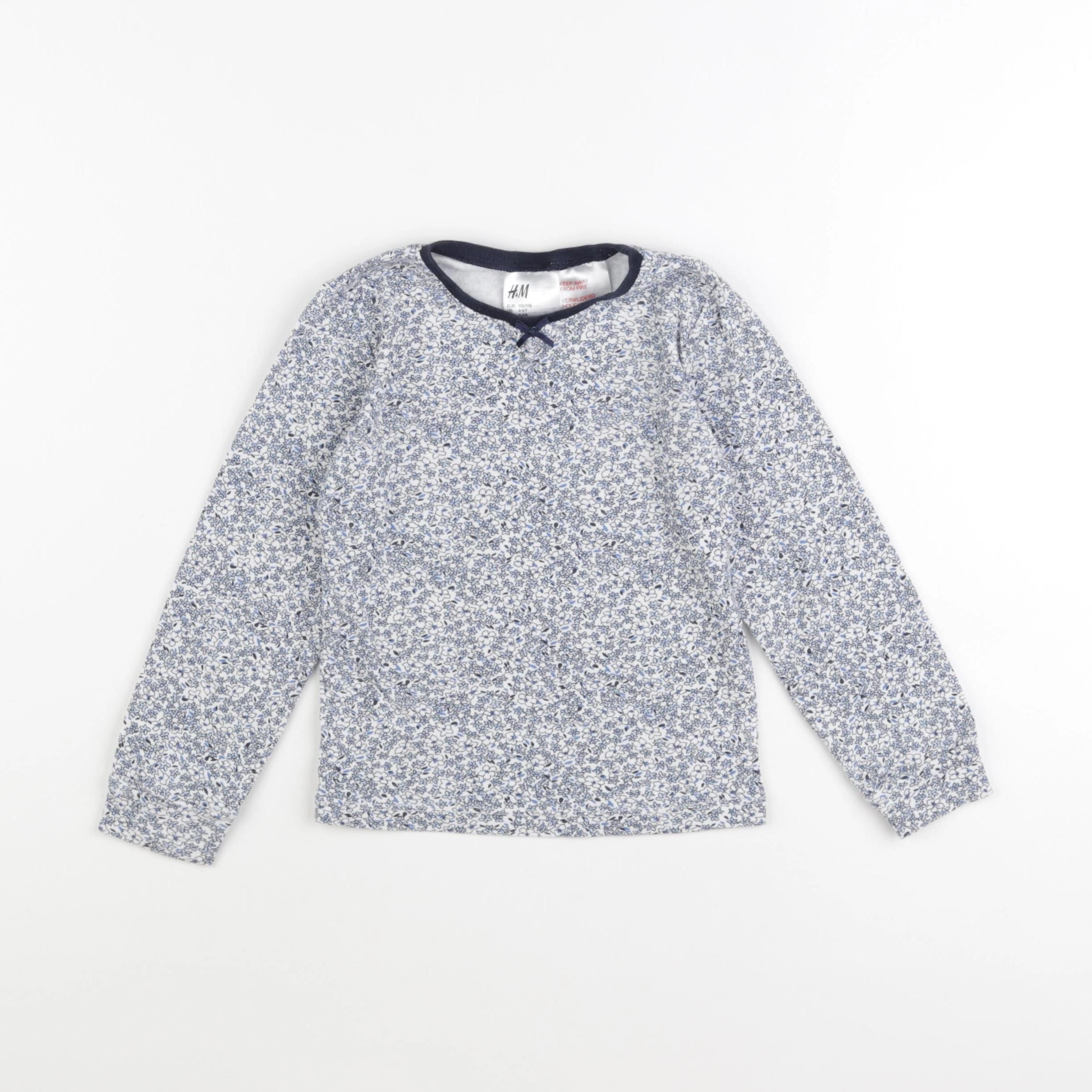 H&M - tee-shirt blanc, bleu - 4/6 ans