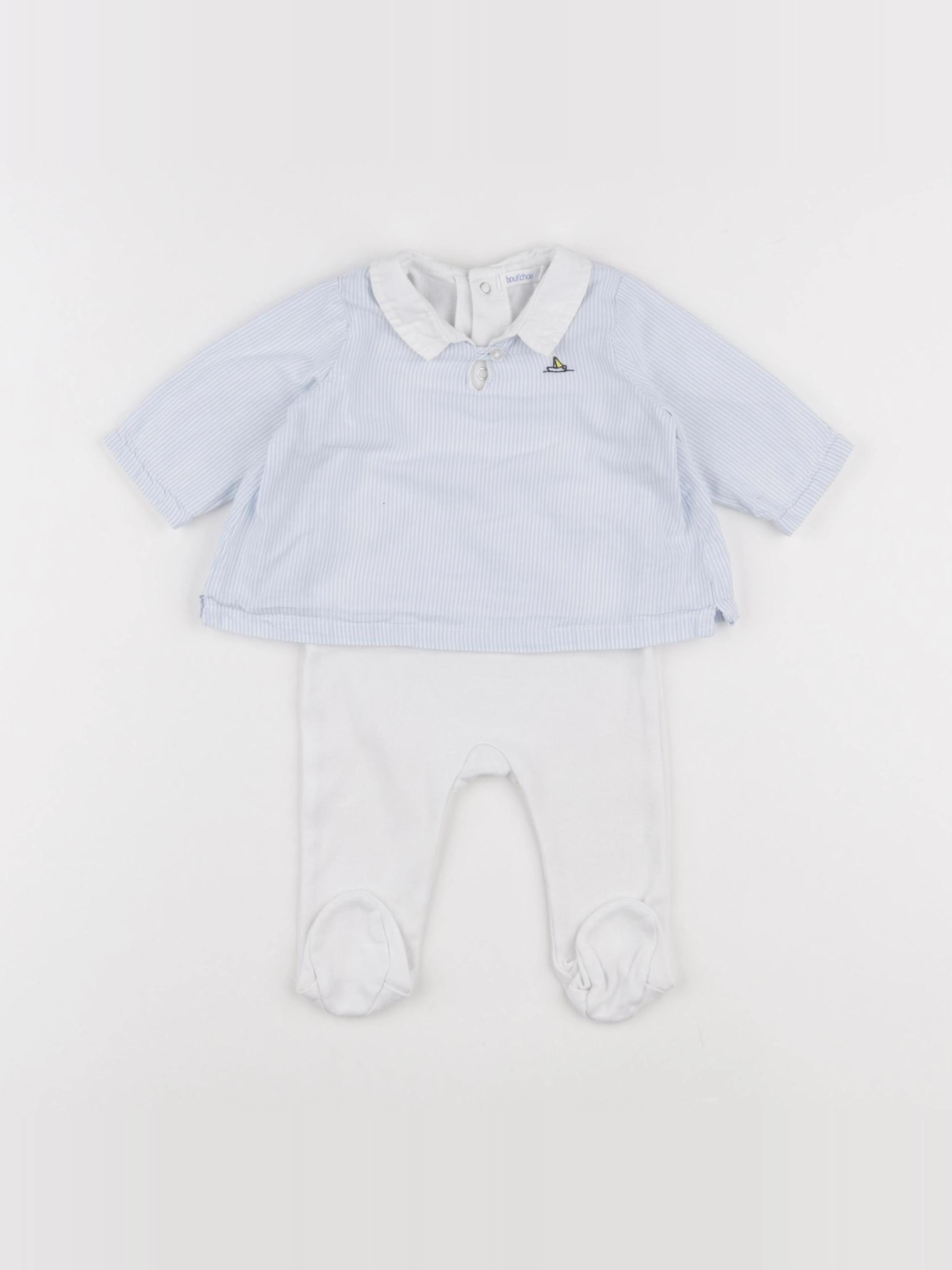 Boutchou - pyjama coton bleu, blanc - 3 mois