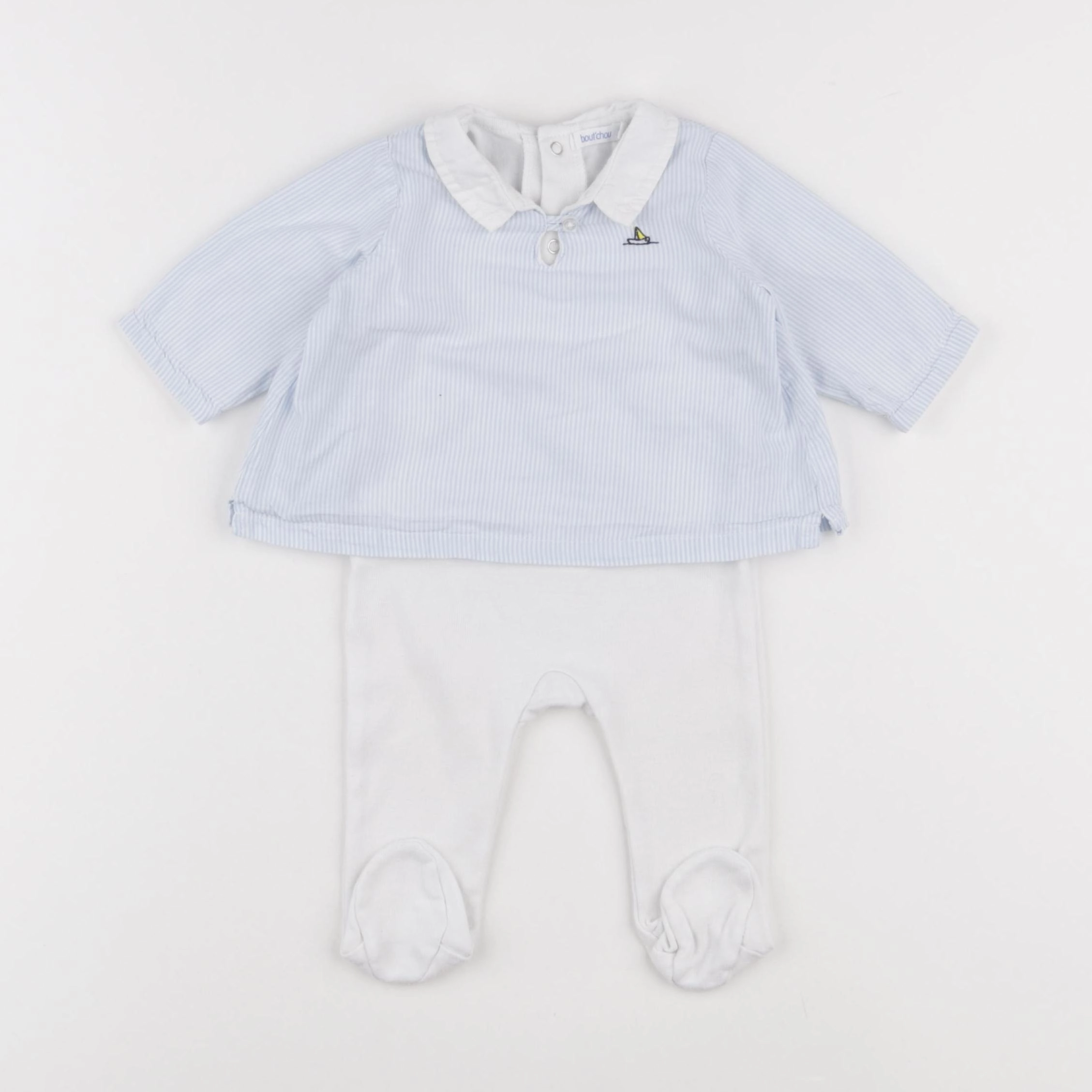 Boutchou - pyjama coton bleu, blanc - 3 mois