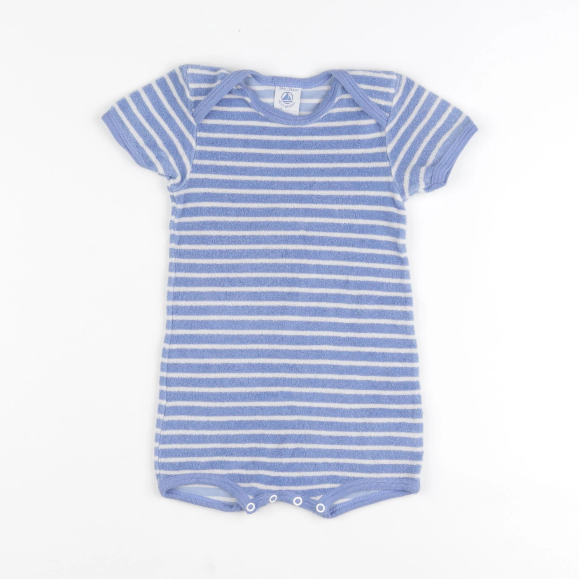 Petit Bateau - combinaison coton bleu, blanc - 24 mois