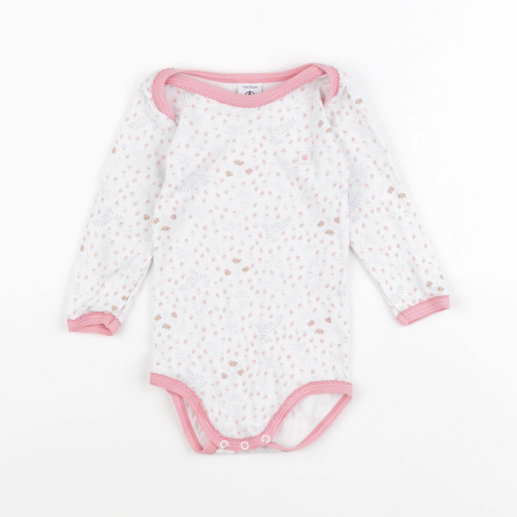 Petit Bateau - body blanc, rose - 12 mois