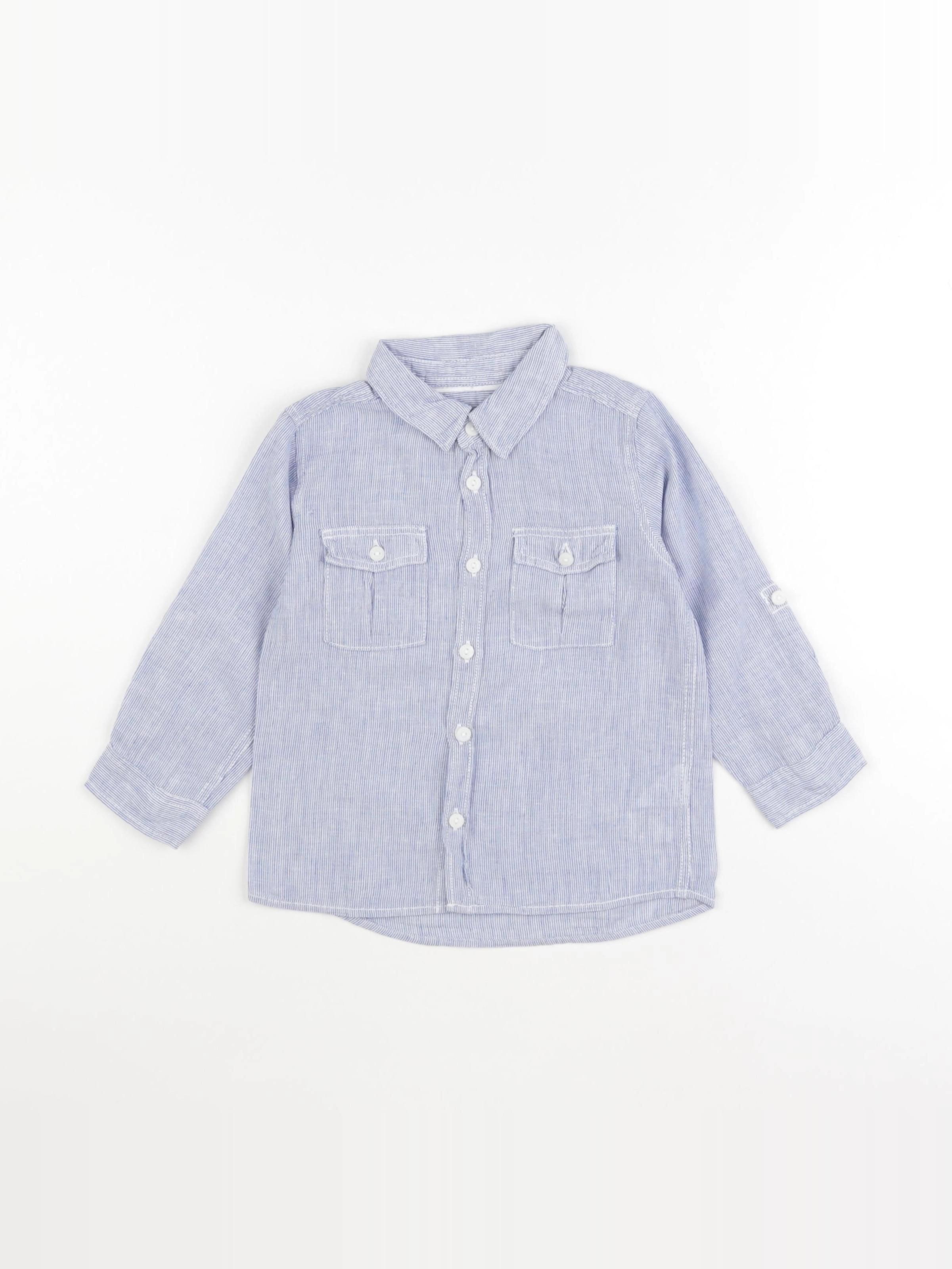 H&M - chemise blanc, bleu - 12/18 mois