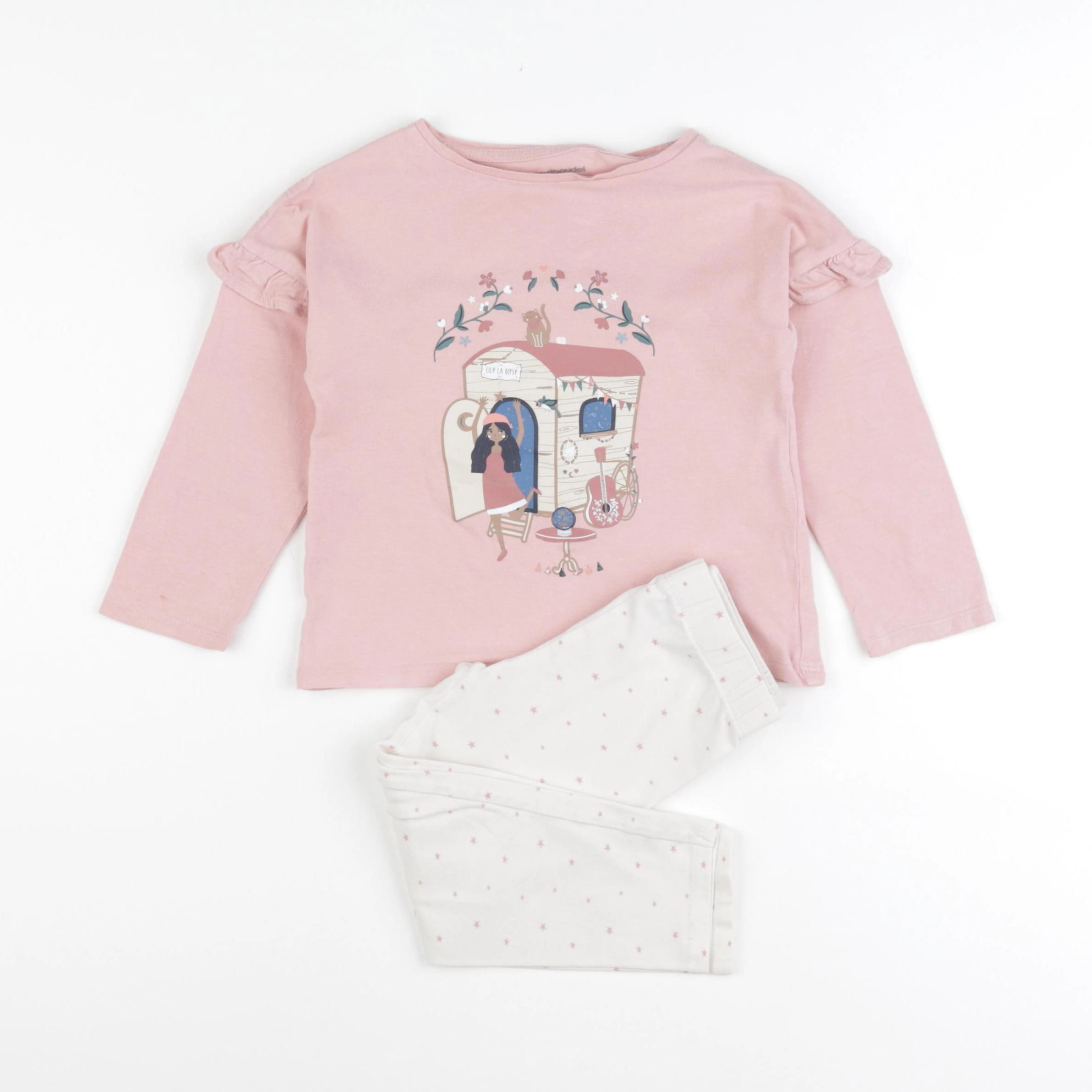 Vertbaudet - pyjama coton rose, blanc - 3 ans