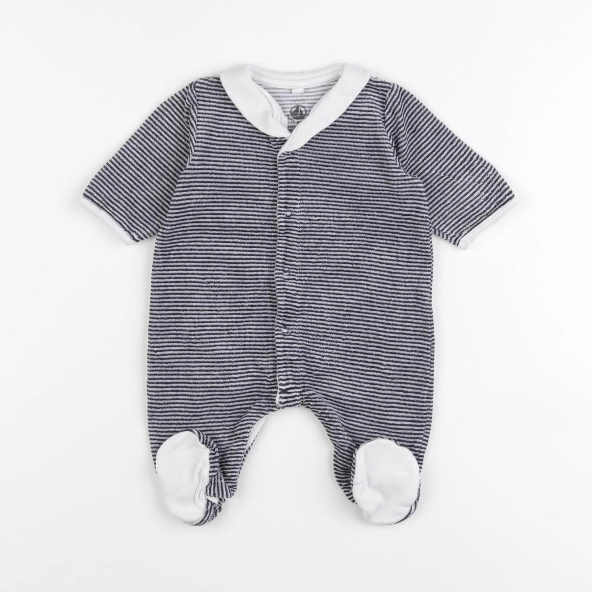 Petit Bateau - pyjama velours bleu, blanc - 1 mois
