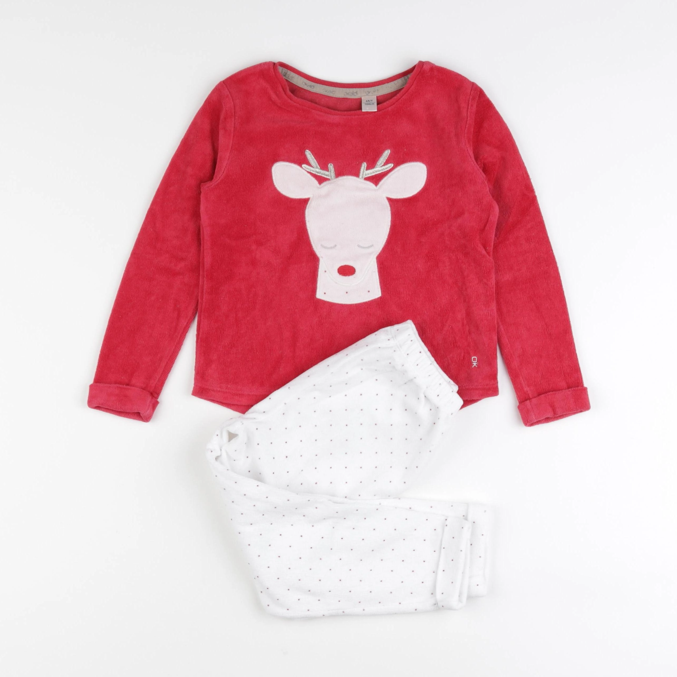Okaidi - pyjama velours blanc, rouge - 4 ans
