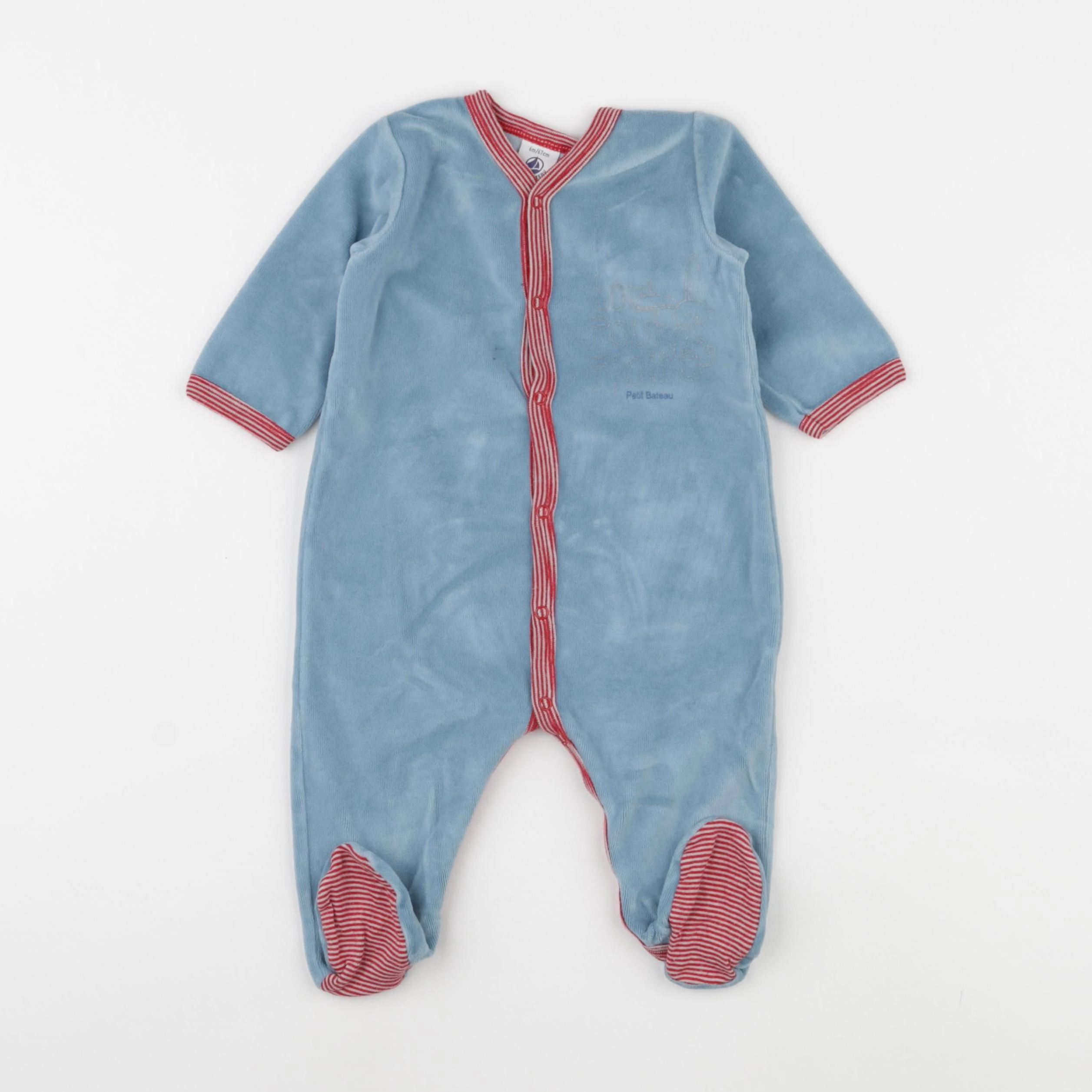 Petit Bateau - pyjama velours bleu - 6 mois