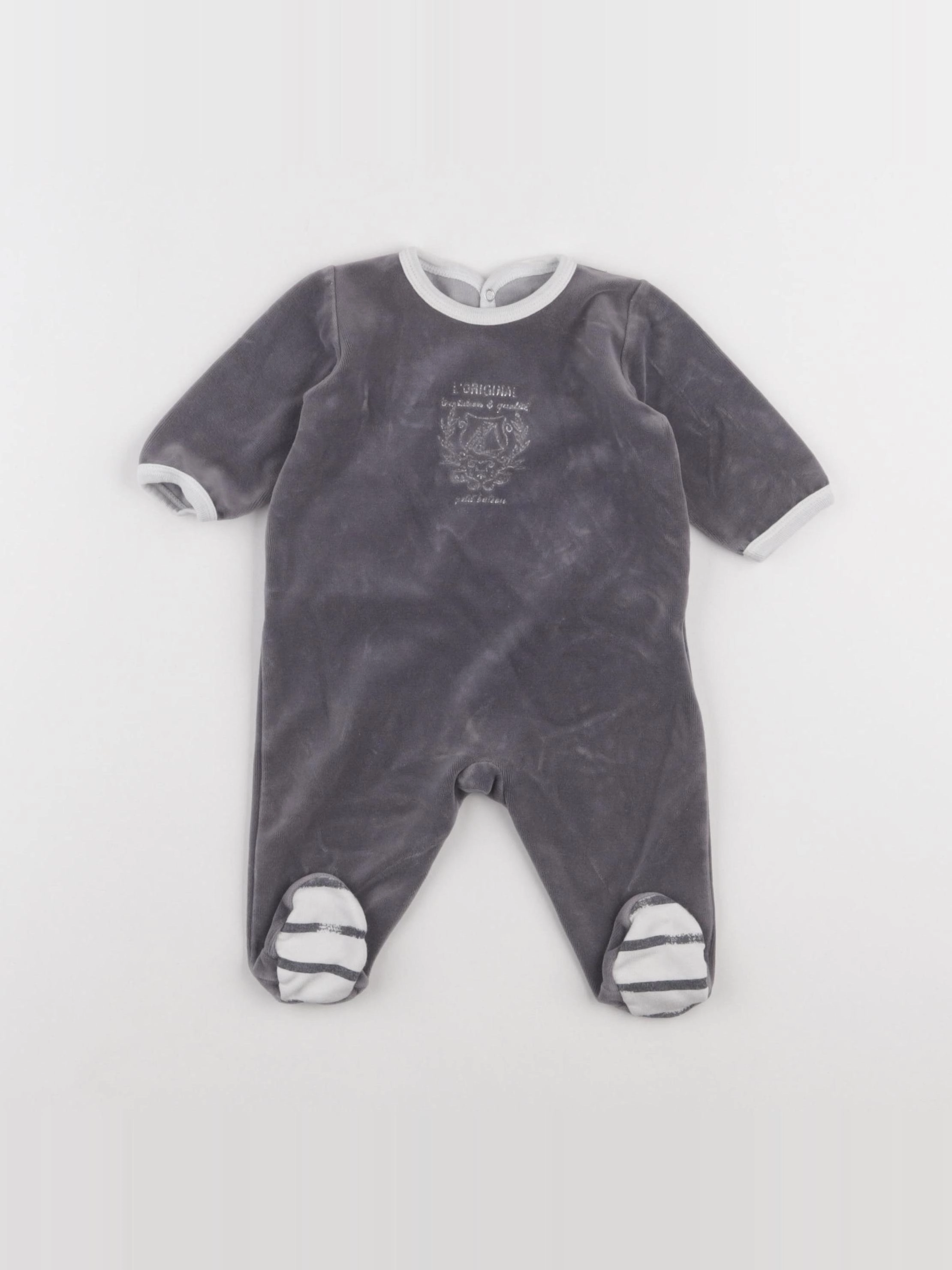 Petit Bateau - pyjama velours gris - 3 mois