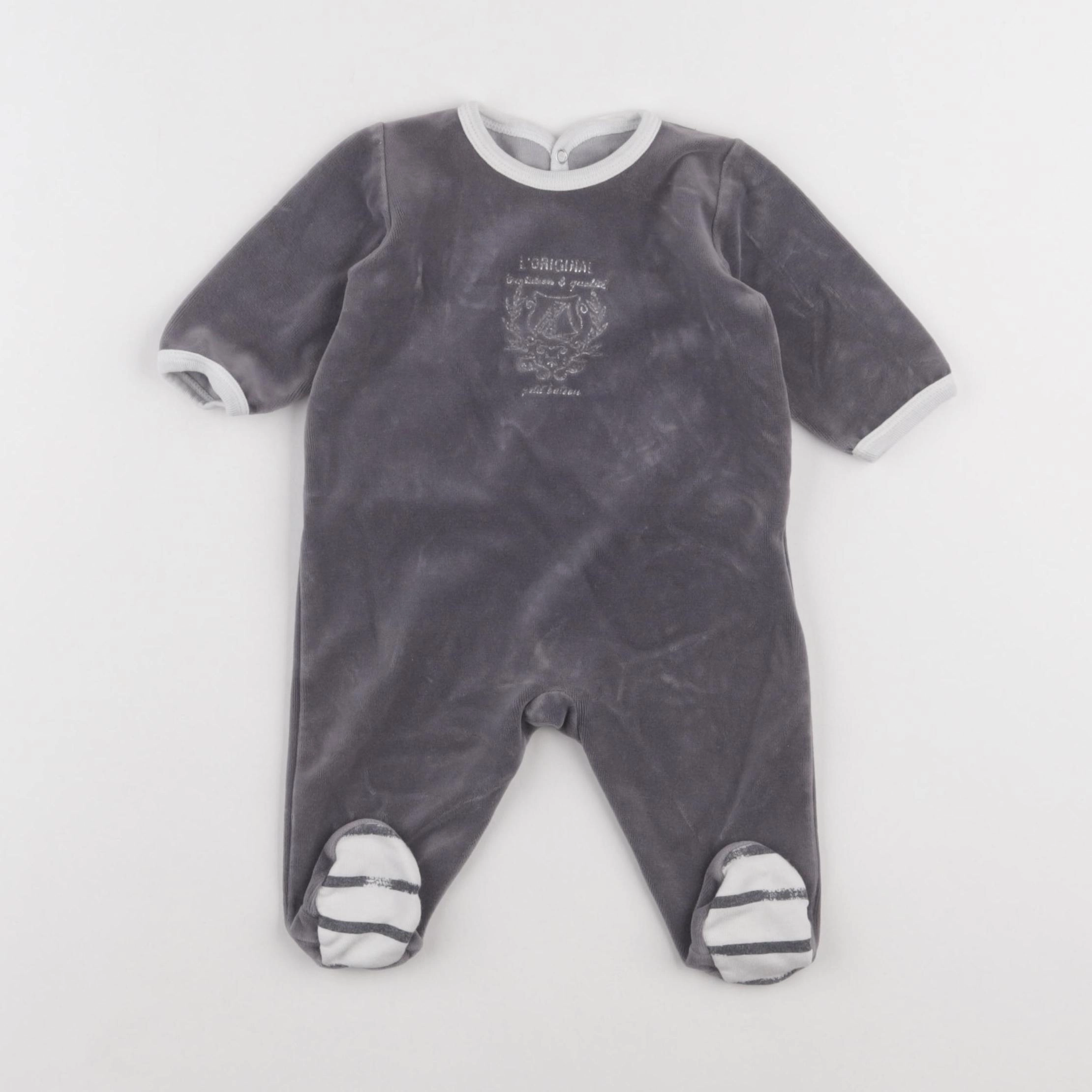 Petit Bateau - pyjama velours gris - 3 mois
