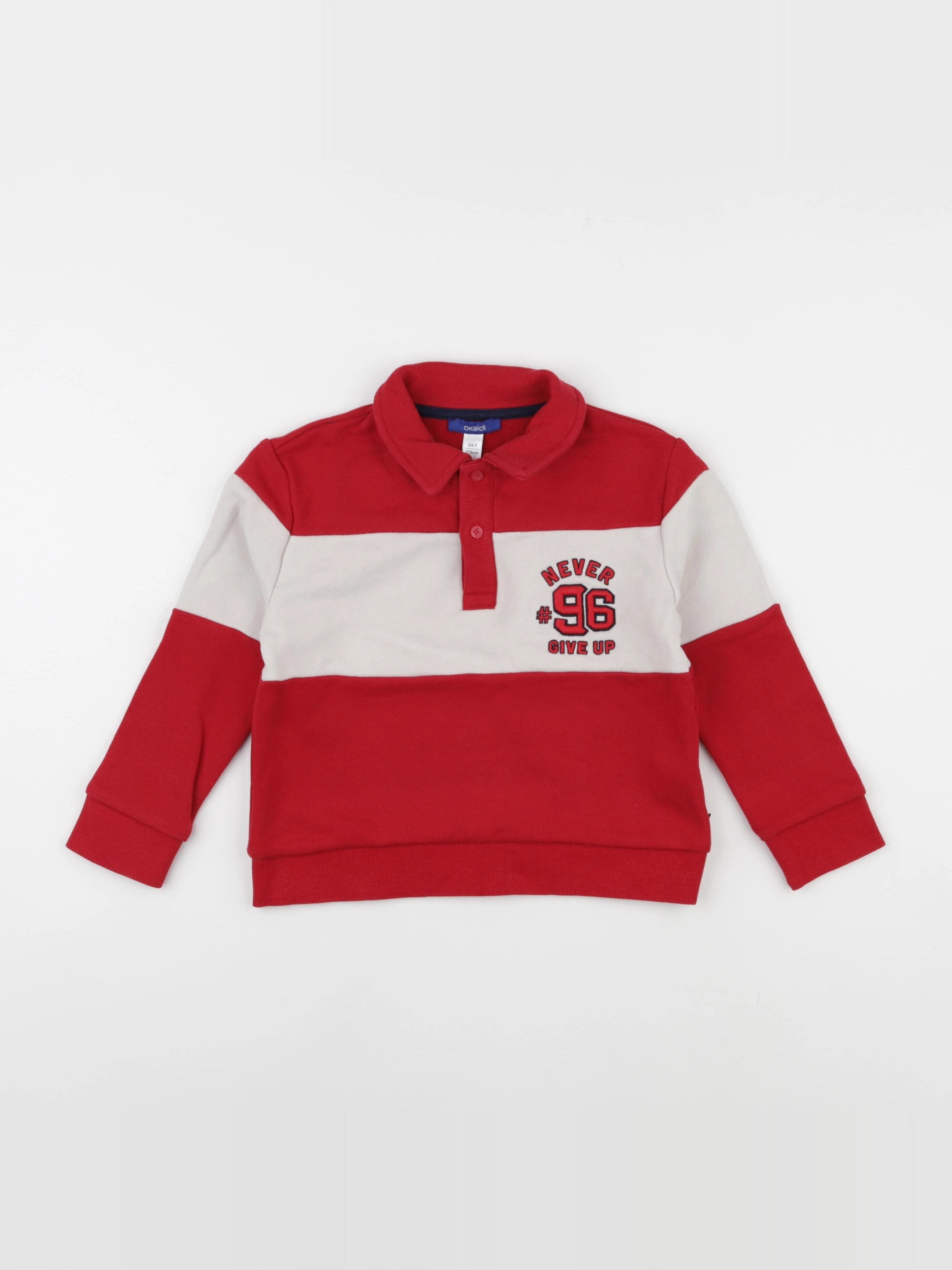 Okaidi - sweat blanc, rouge - 6 ans
