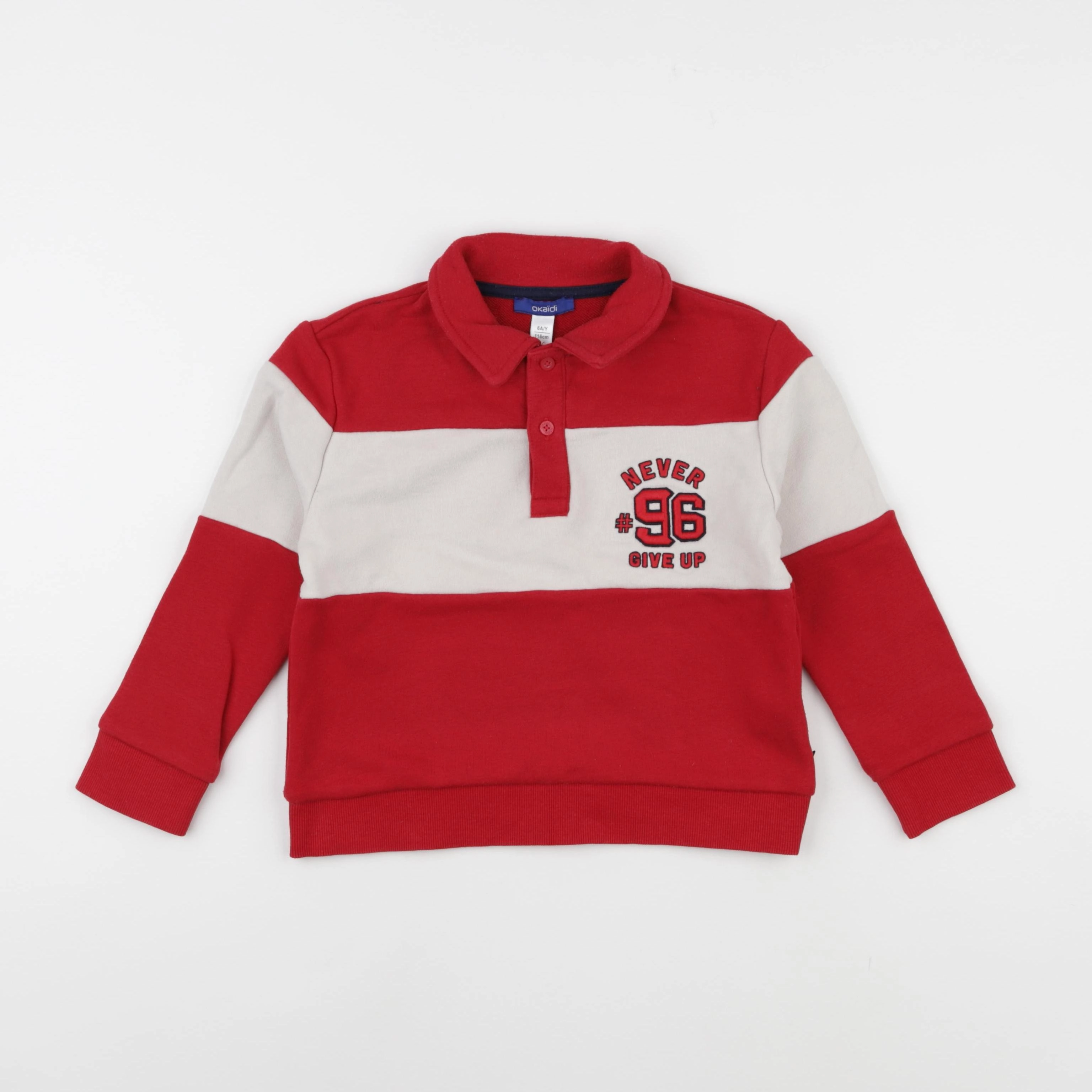 Okaidi - sweat rouge, blanc - 6 ans