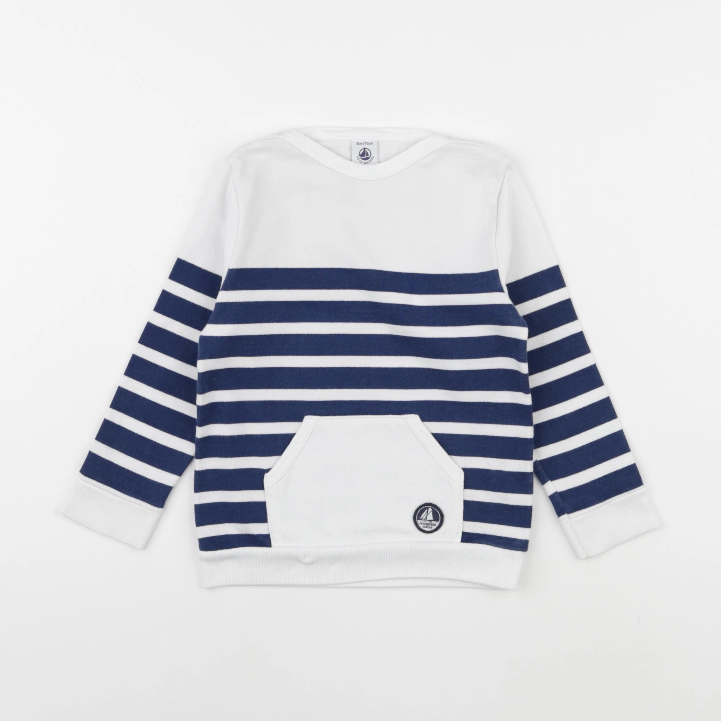 Petit Bateau - sweat blanc - 36 mois