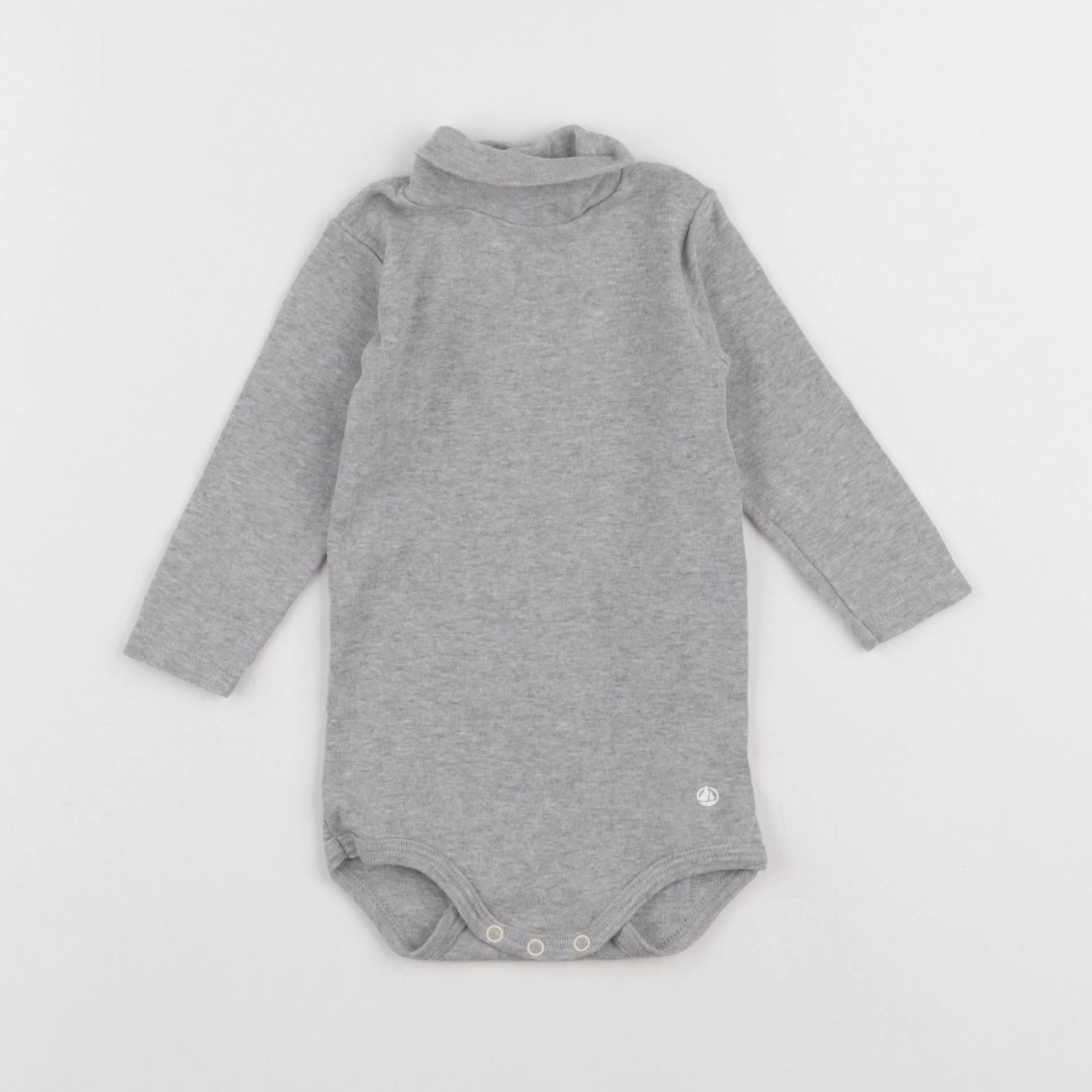 Petit Bateau - body à col gris - 6 mois