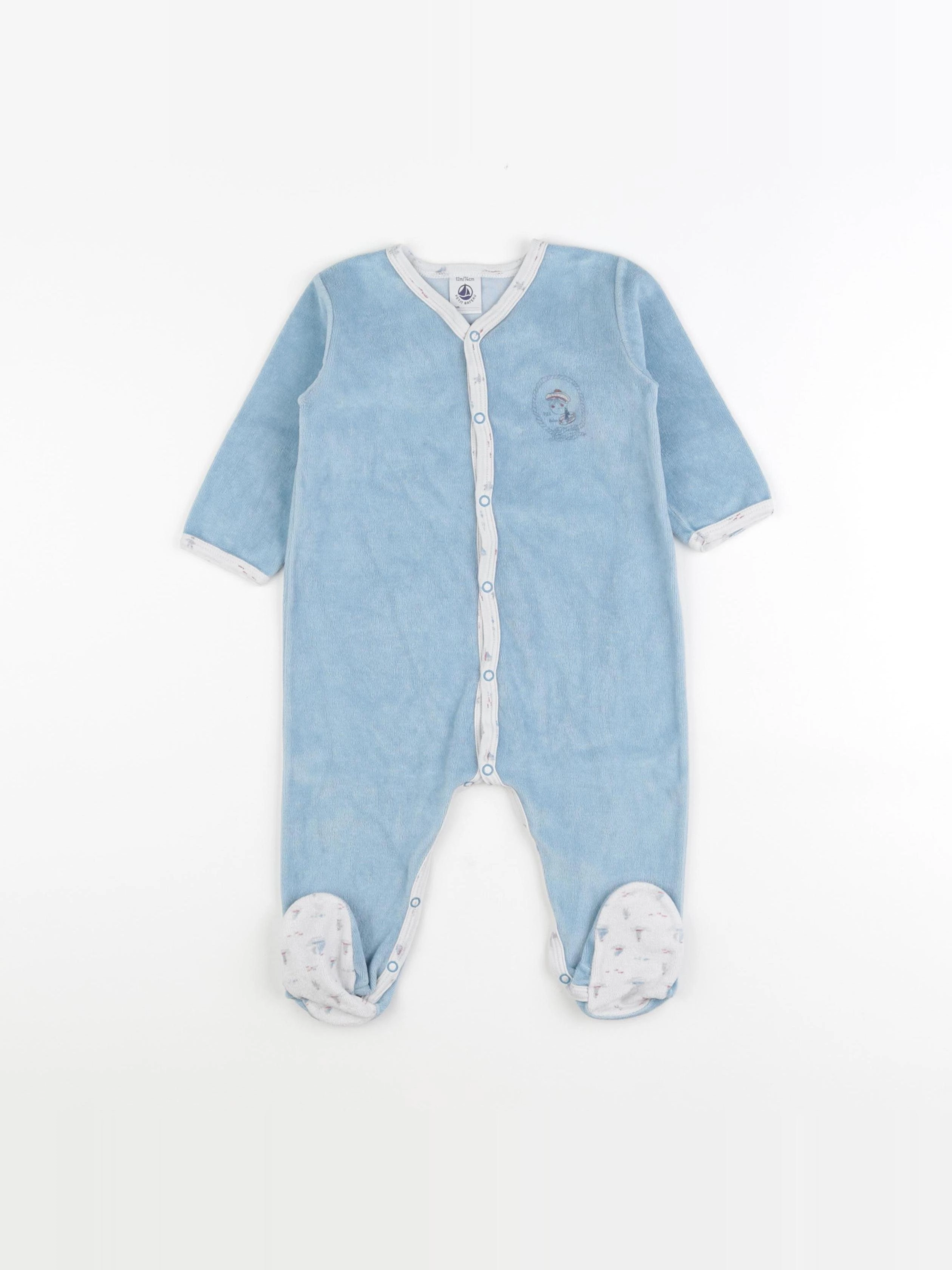 Petit Bateau - pyjama velours bleu - 12 mois