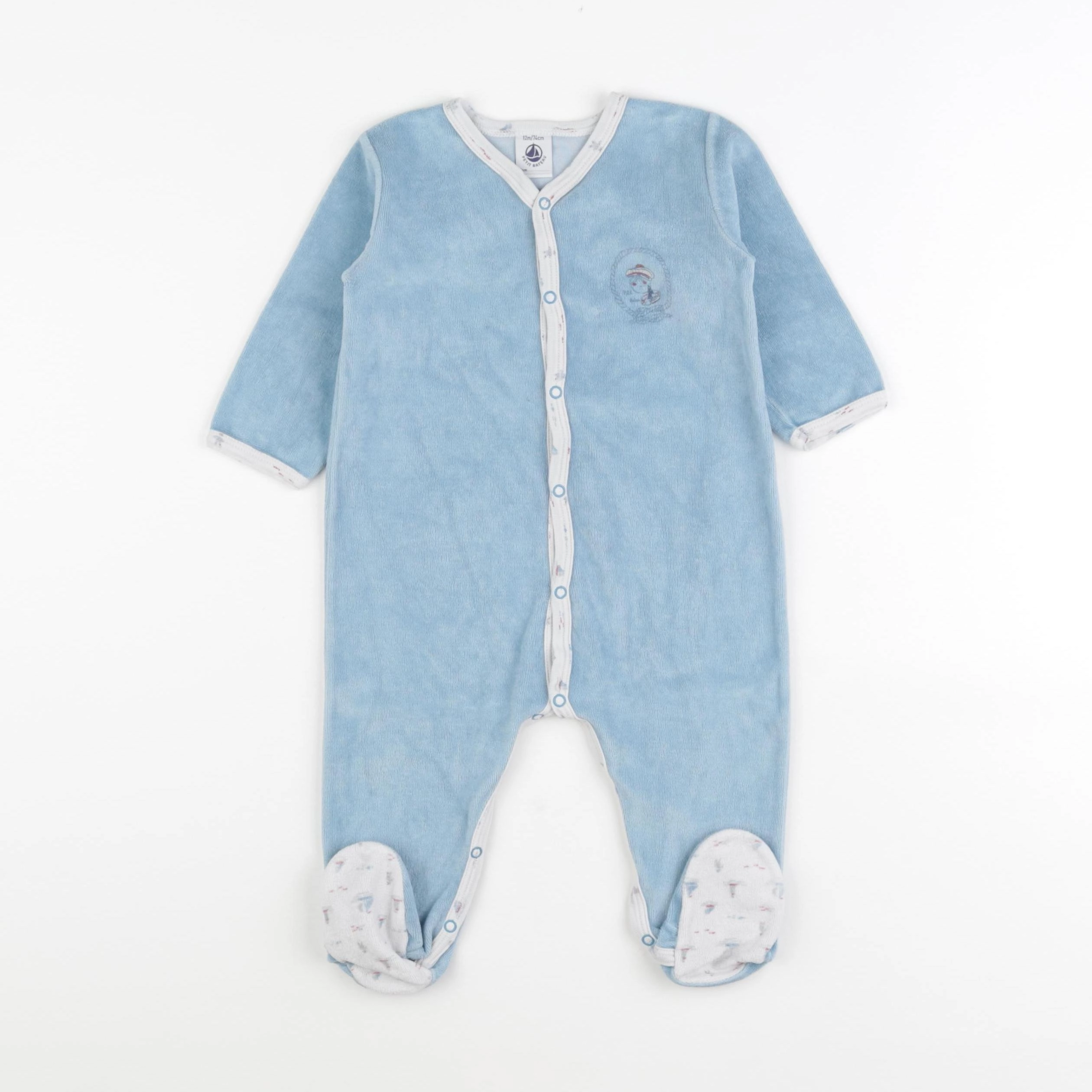 Petit Bateau - pyjama velours bleu - 12 mois