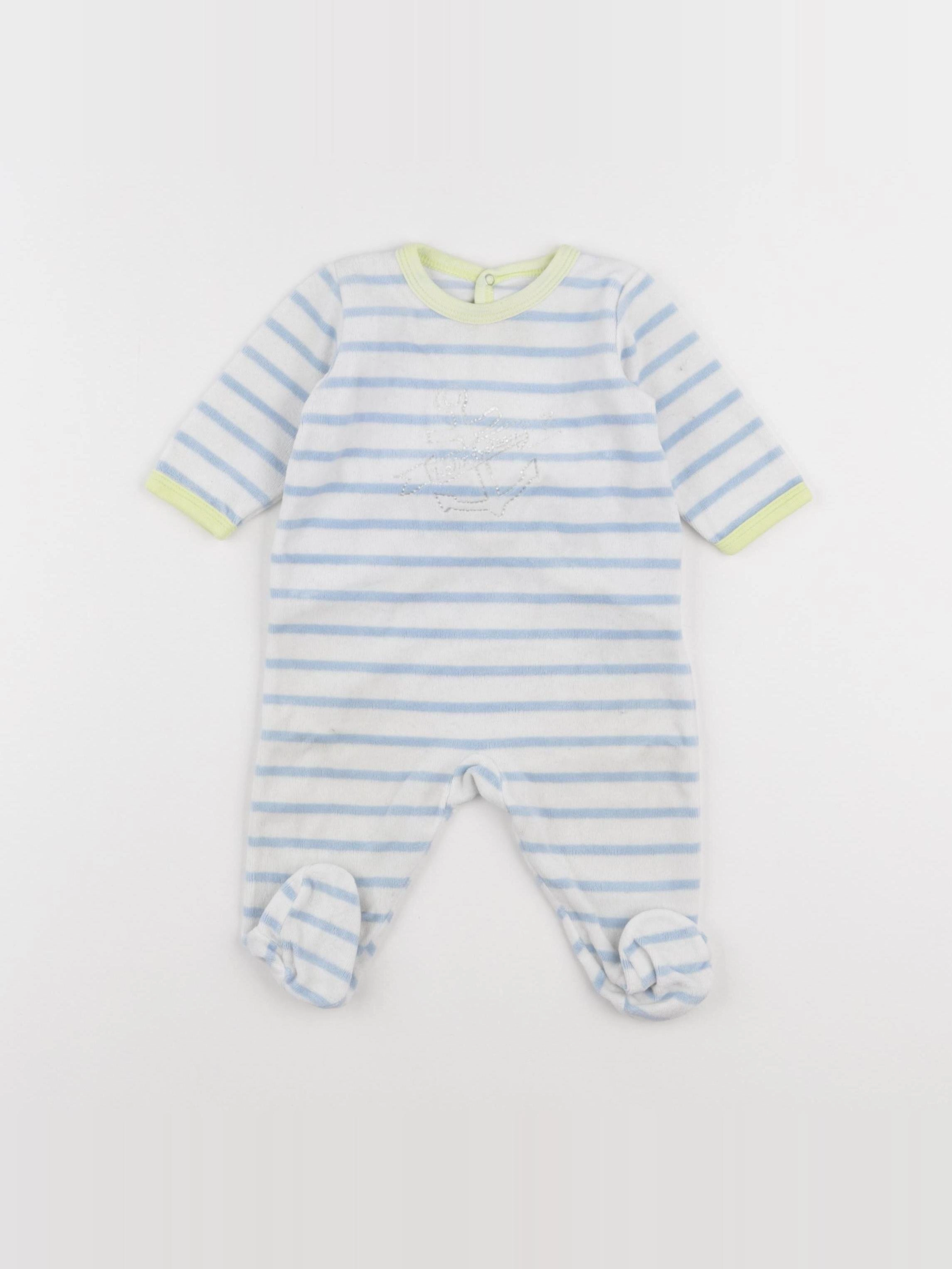 Petit Bateau - pyjama velours blanc, bleu - 3 mois