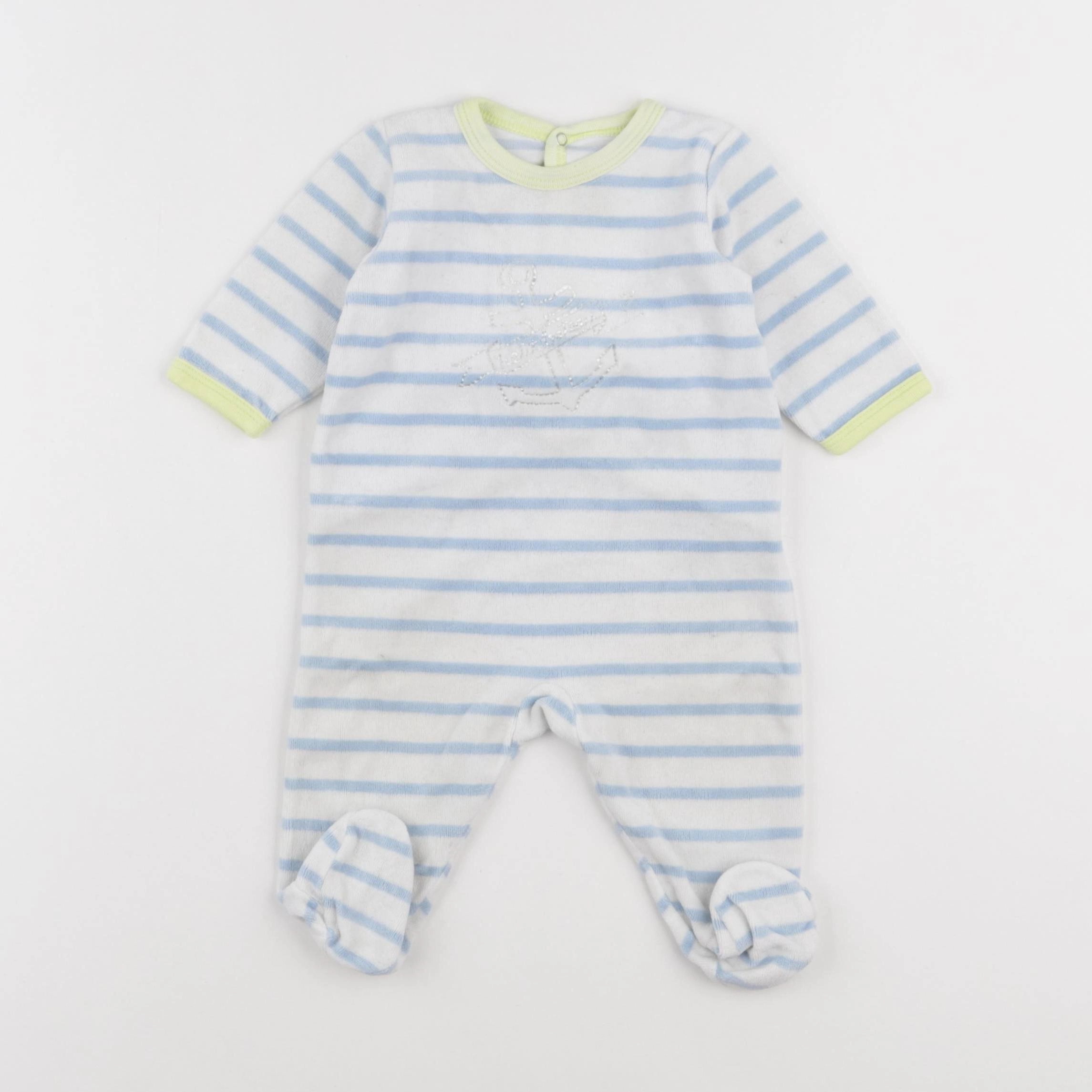 Petit Bateau - pyjama velours blanc, bleu - 3 mois