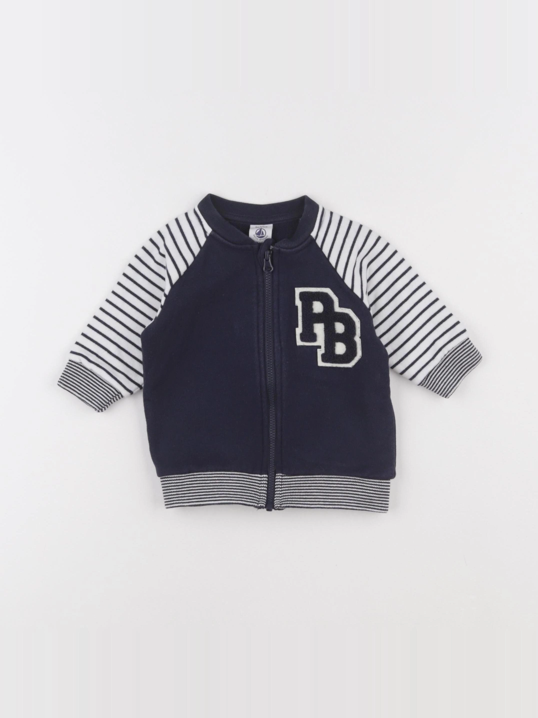 Petit Bateau - sweat bleu, blanc - 6 mois