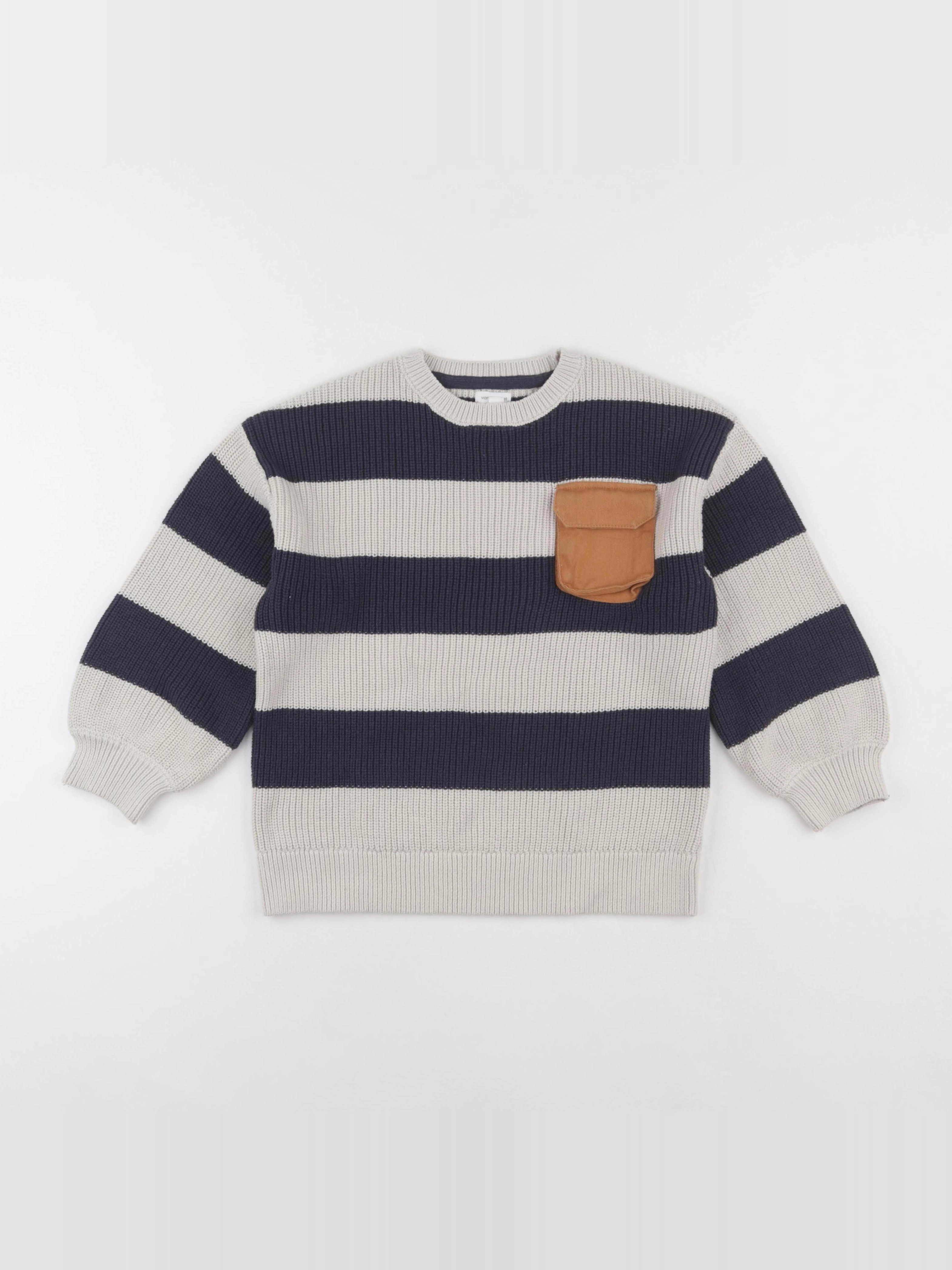 Vertbaudet - pull bleu, blanc - 8 ans