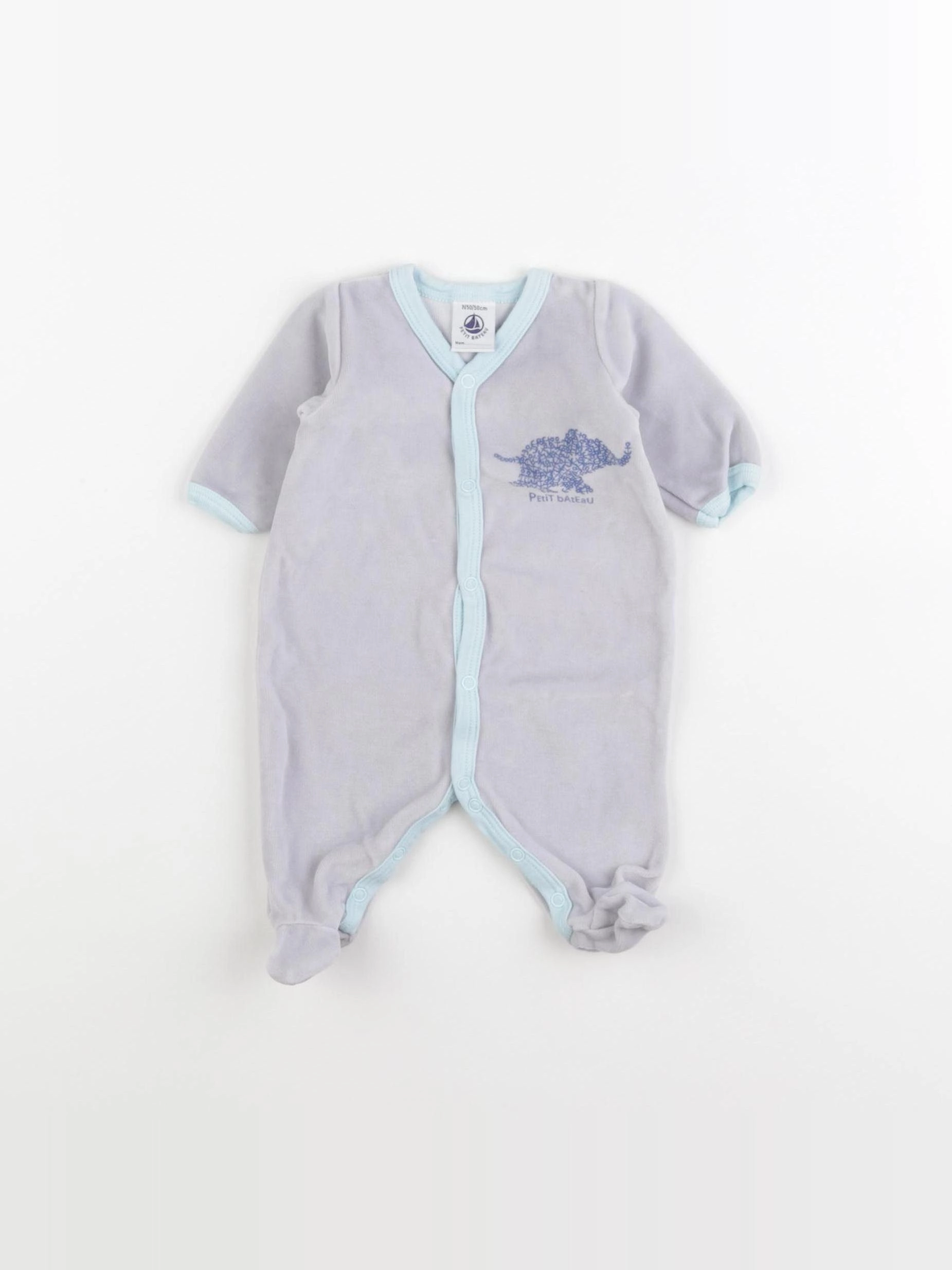 Petit Bateau - pyjama velours bleu - 0 mois