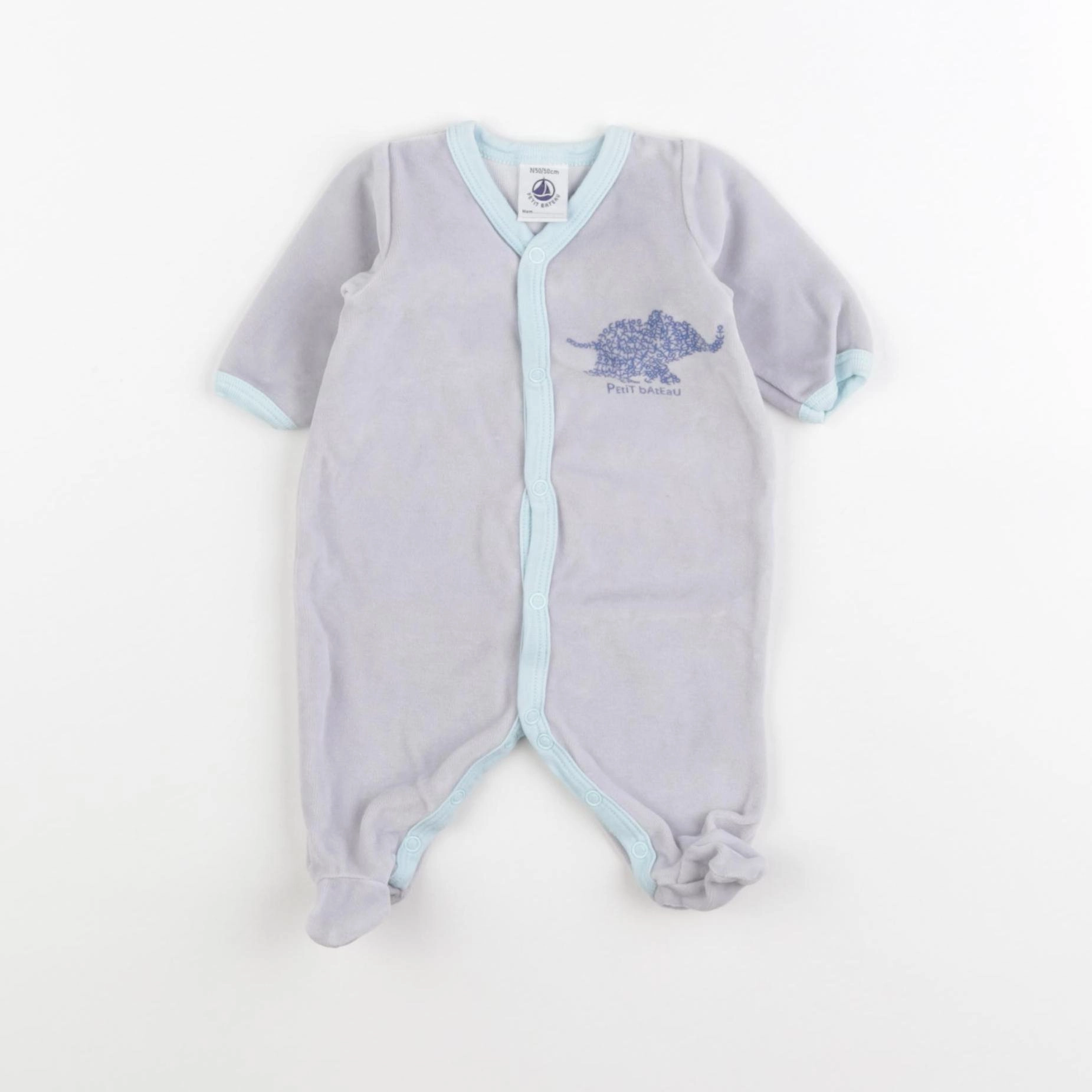 Petit Bateau - pyjama velours bleu - 0 mois