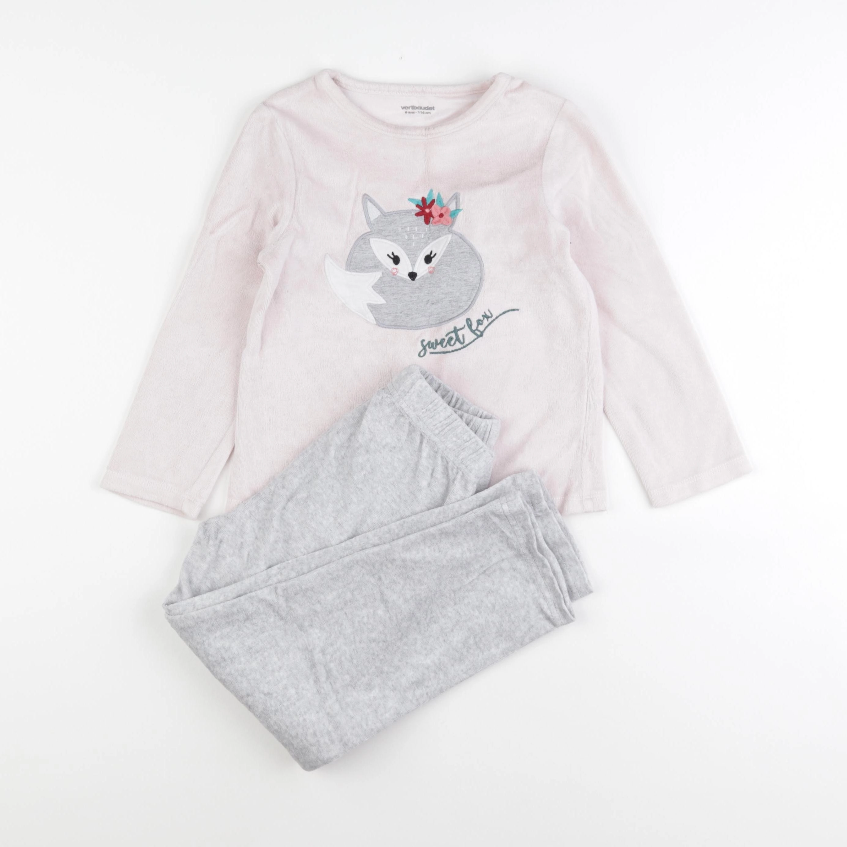 Vertbaudet - pyjama velours rose - 6 ans
