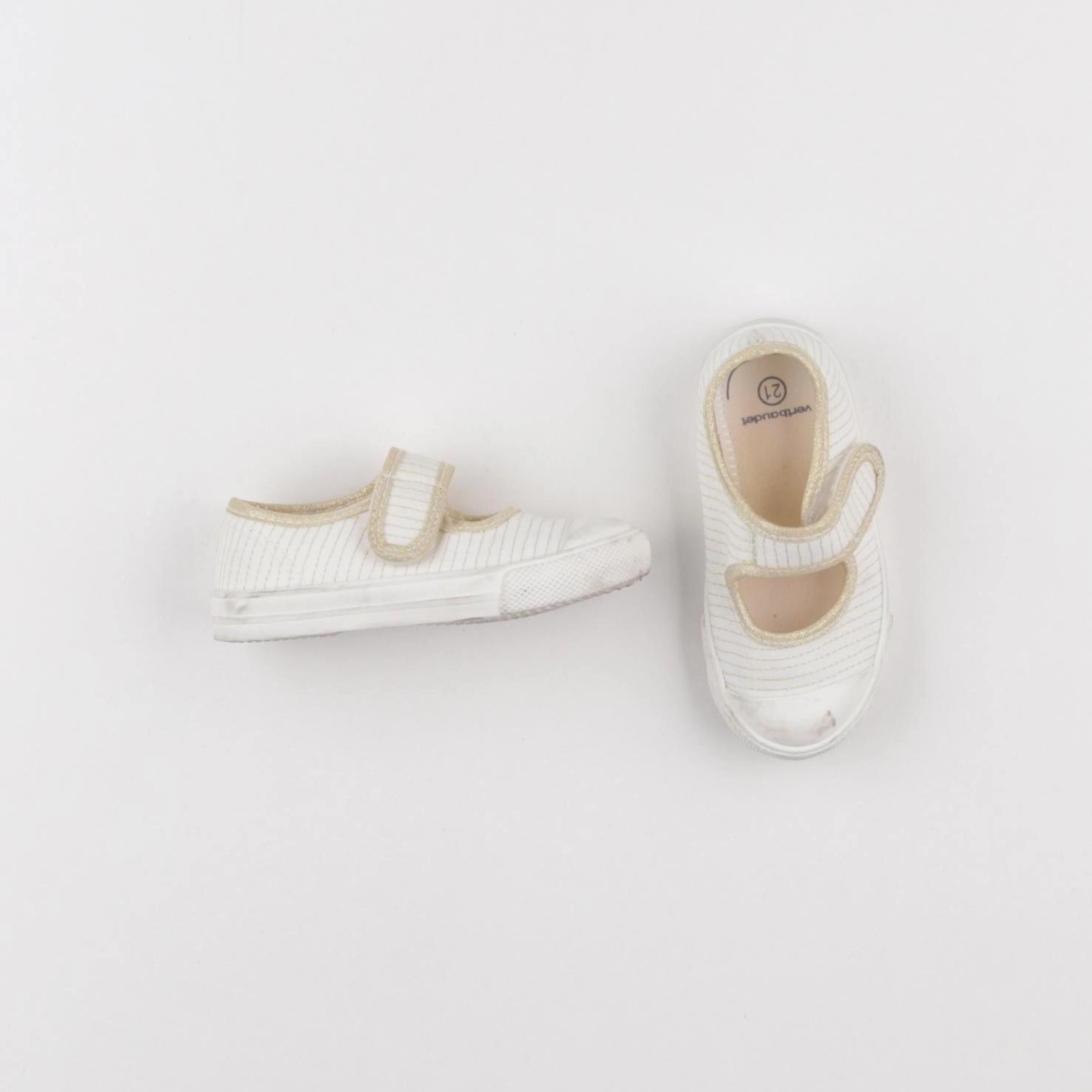 Vertbaudet - tennis à scratch/ lacets blanc, or - pointure 21