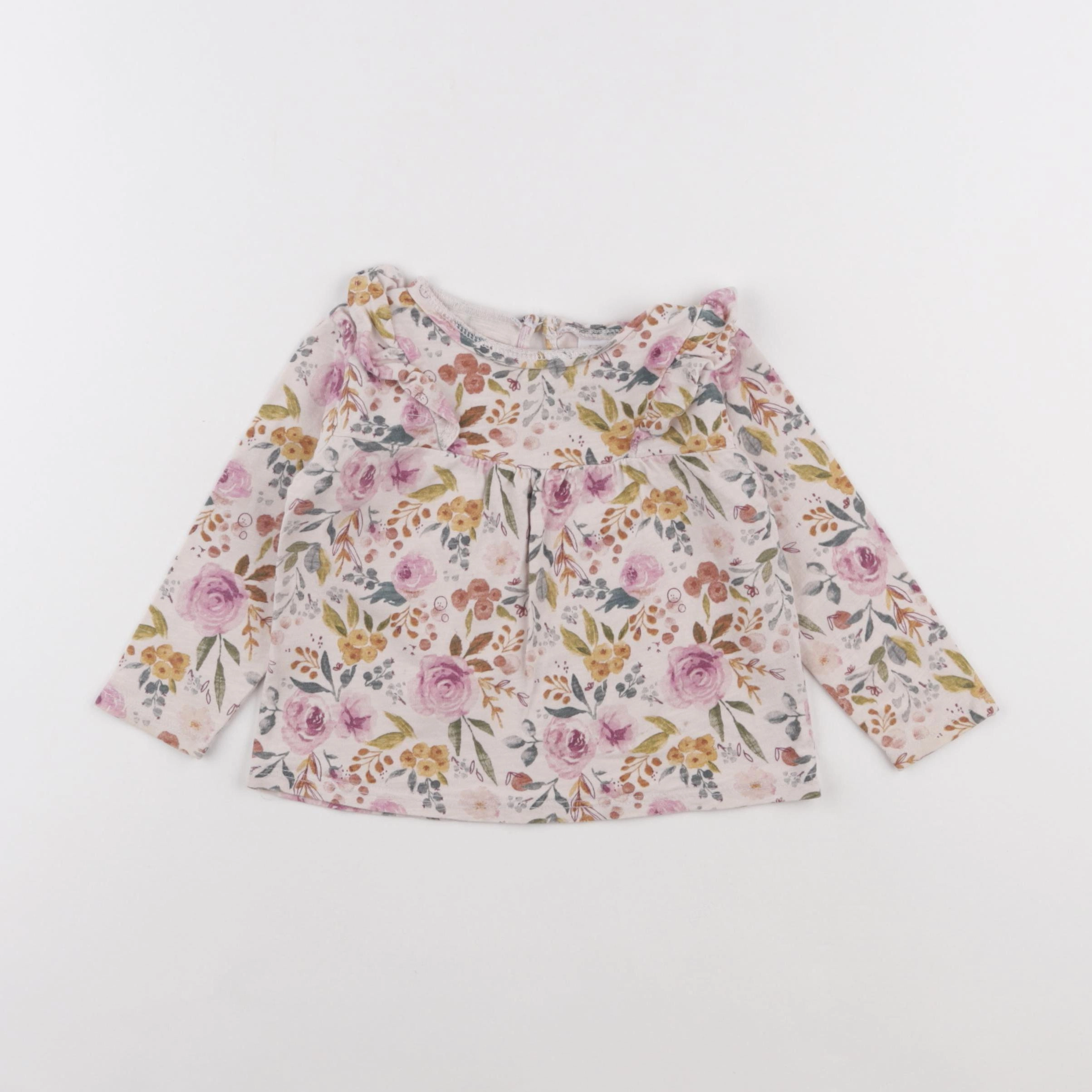 Zara - tee-shirt beige, rose - 12/18 mois