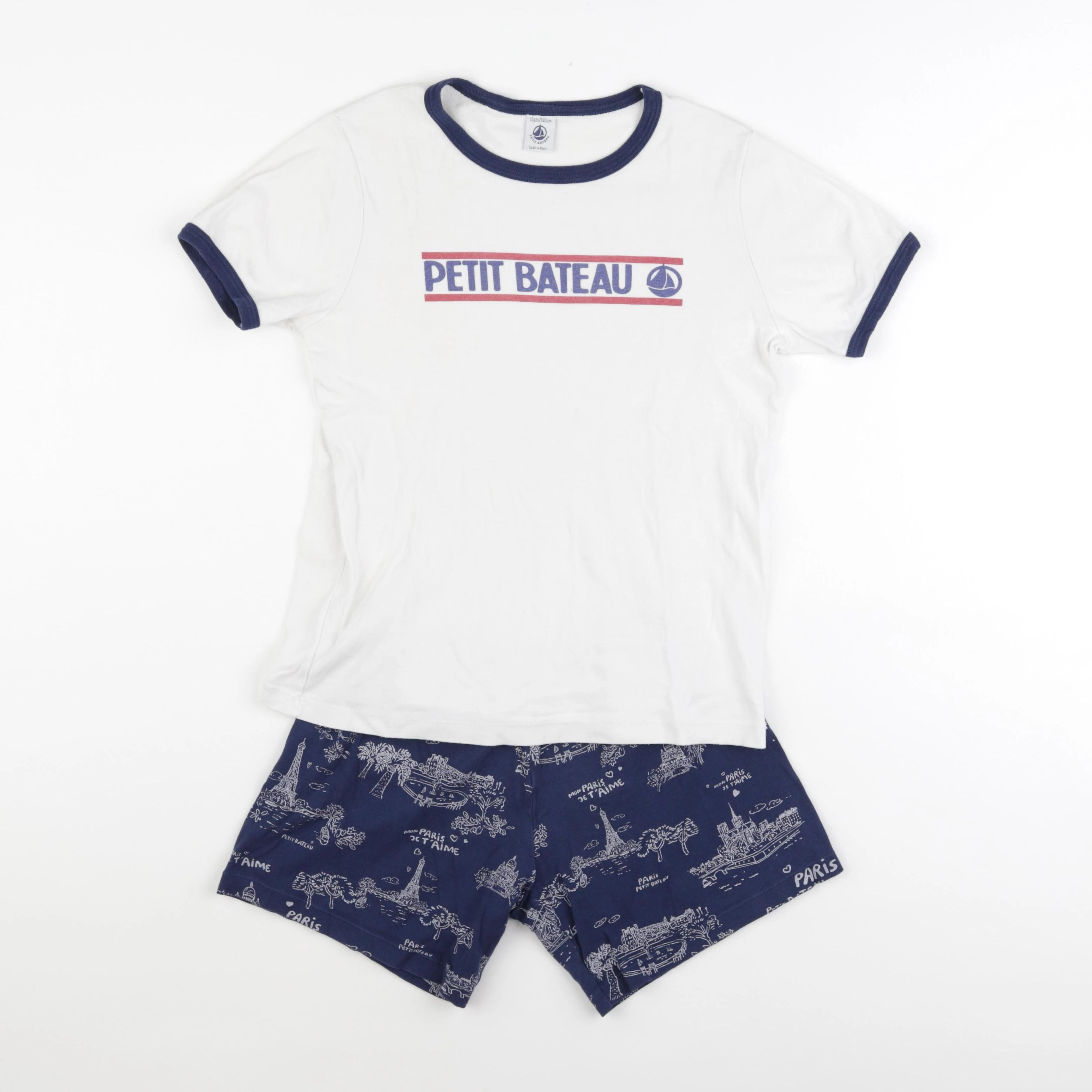 Petit Bateau - pyjama coton blanc, bleu - 10 ans