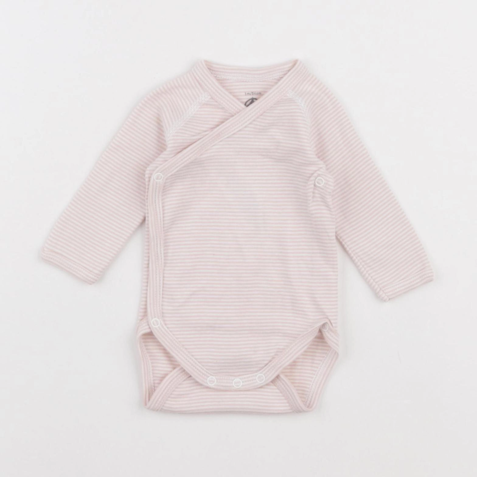 Petit Bateau - body blanc, rose - 1 mois