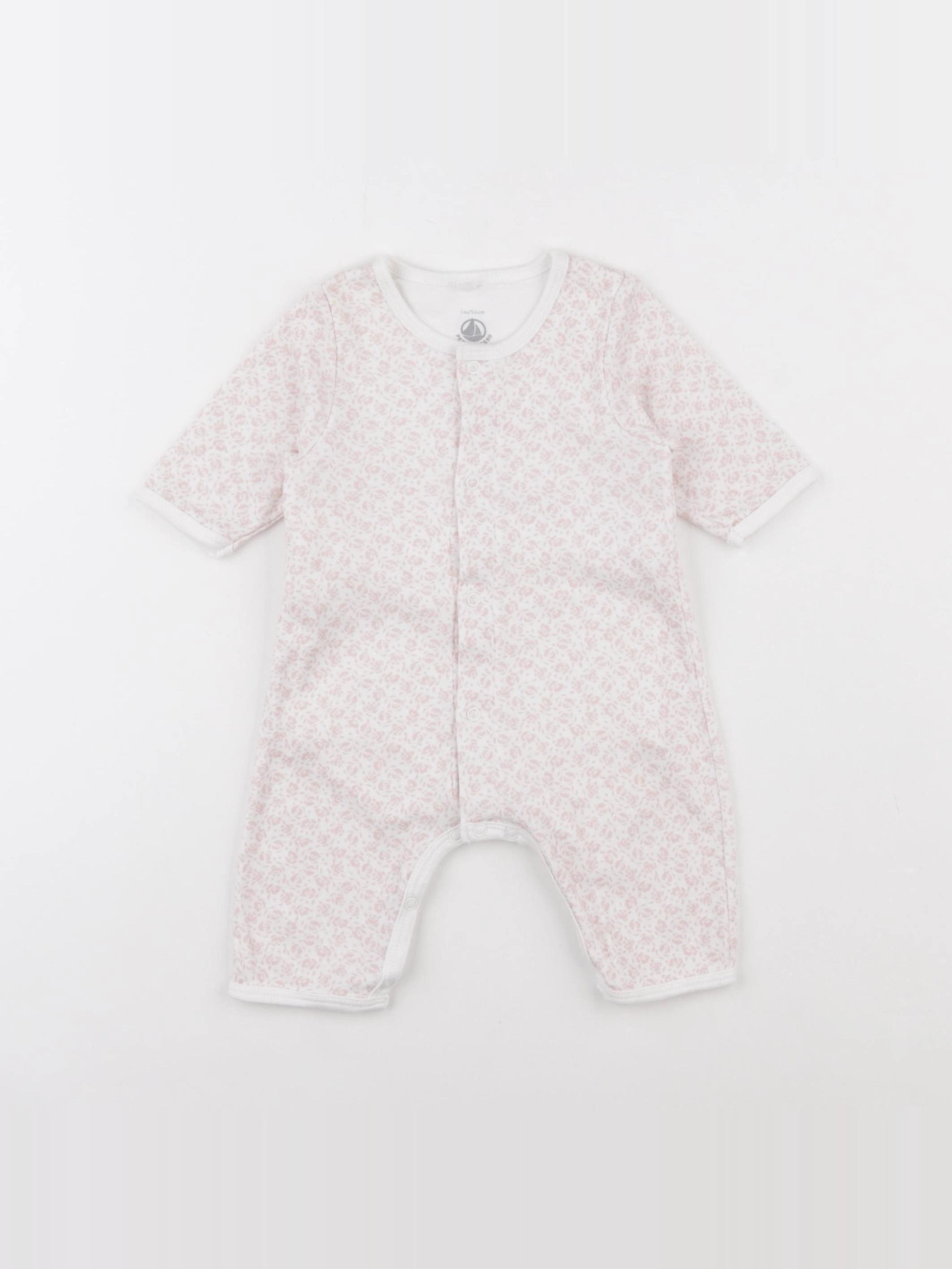Petit Bateau - pyjama coton blanc, rose - 1 mois