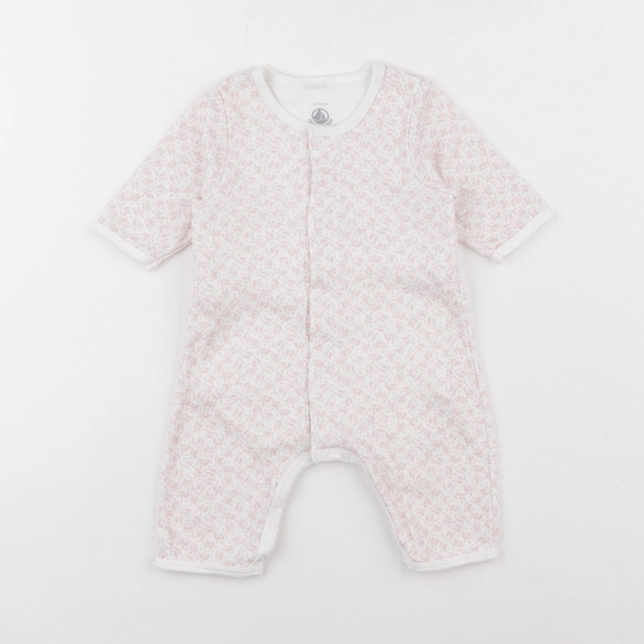 Petit Bateau - pyjama coton blanc, rose - 1 mois